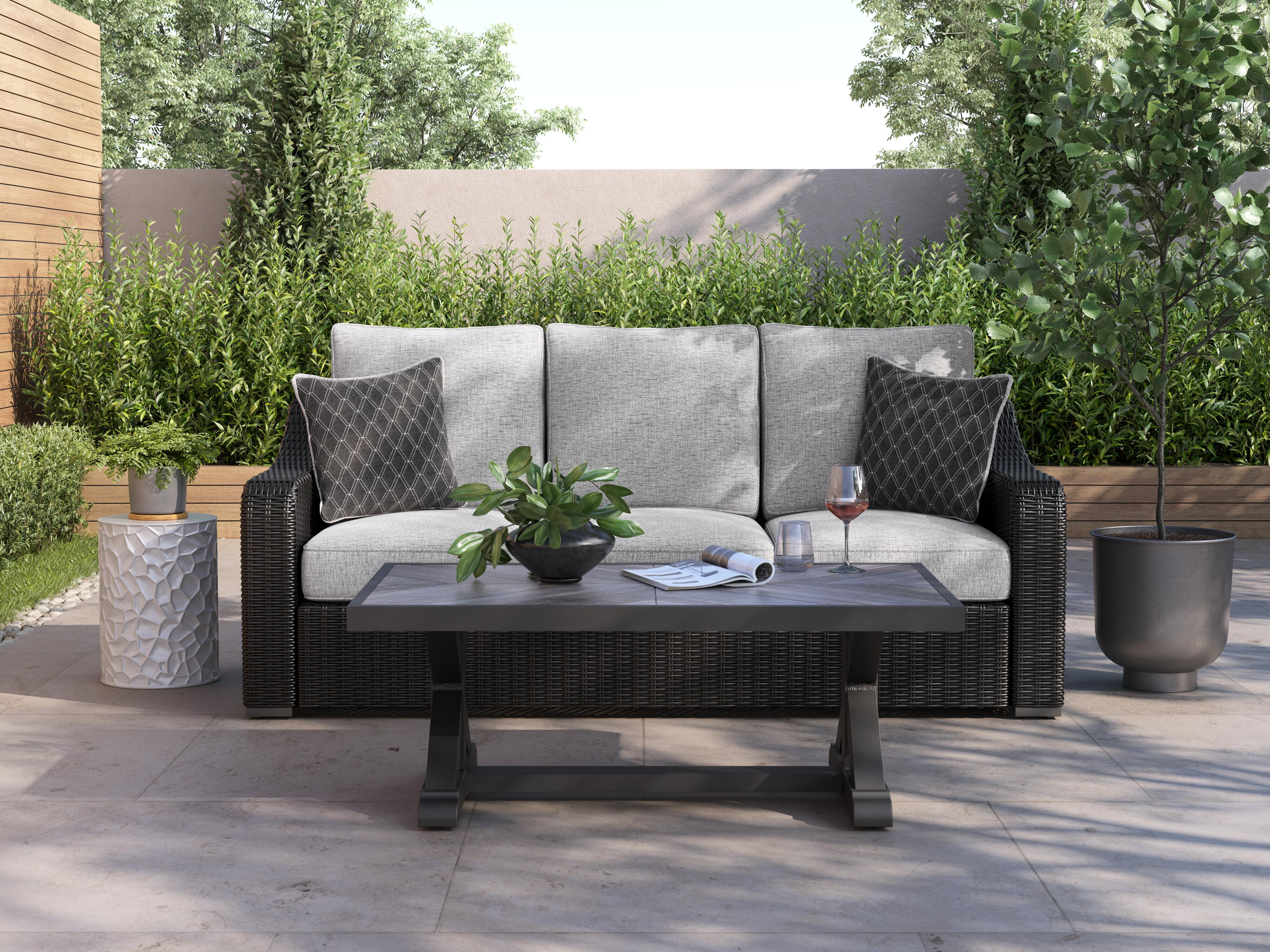 Dar Furniture - Ashley Furniture - Beachcroft Outdoor Sofa with Cushion - Sofa with Cushion / Black/Light Gray - P792-838