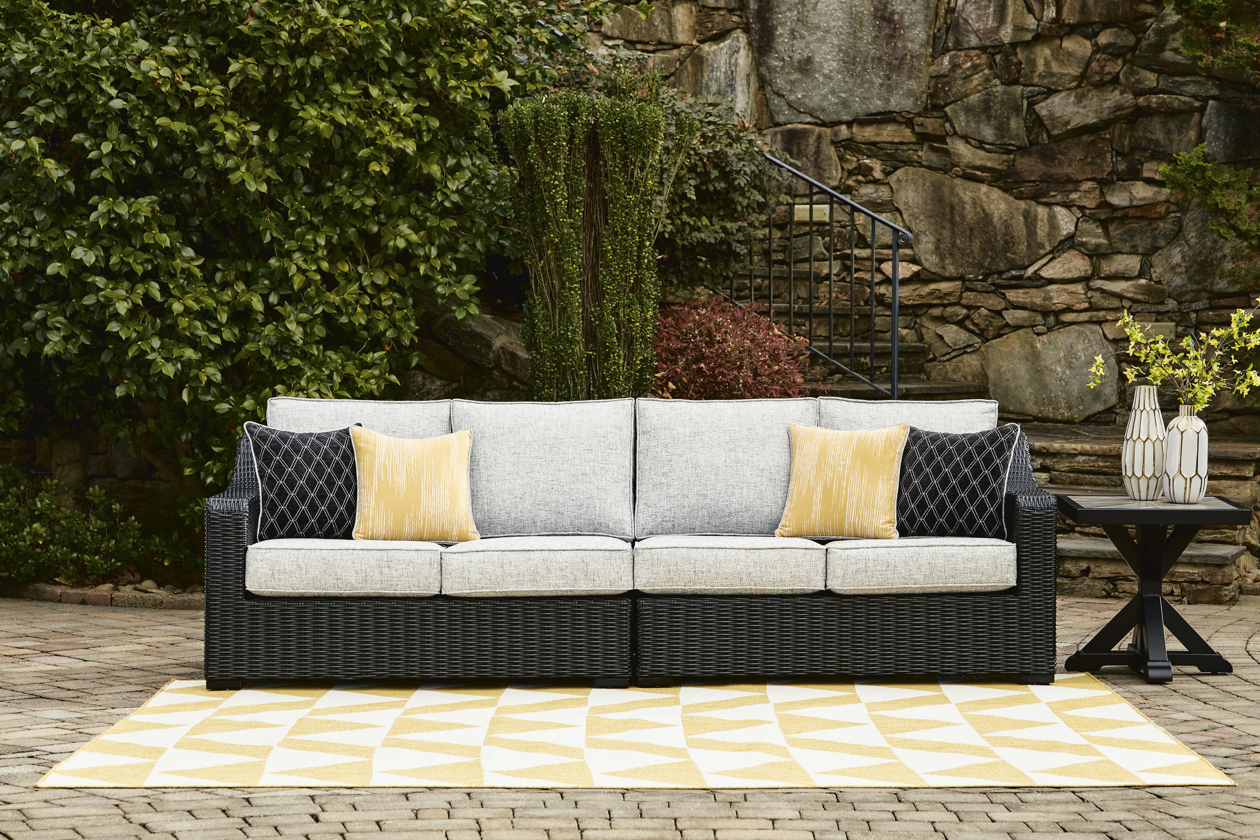 Dar Furniture - Ashley Furniture - Beachcroft 2-Piece Outdoor Loveseat with Cushion - RAF/LAF Loveseat w/CUSH (Set of 2) / Black/Light Gray - P792-854