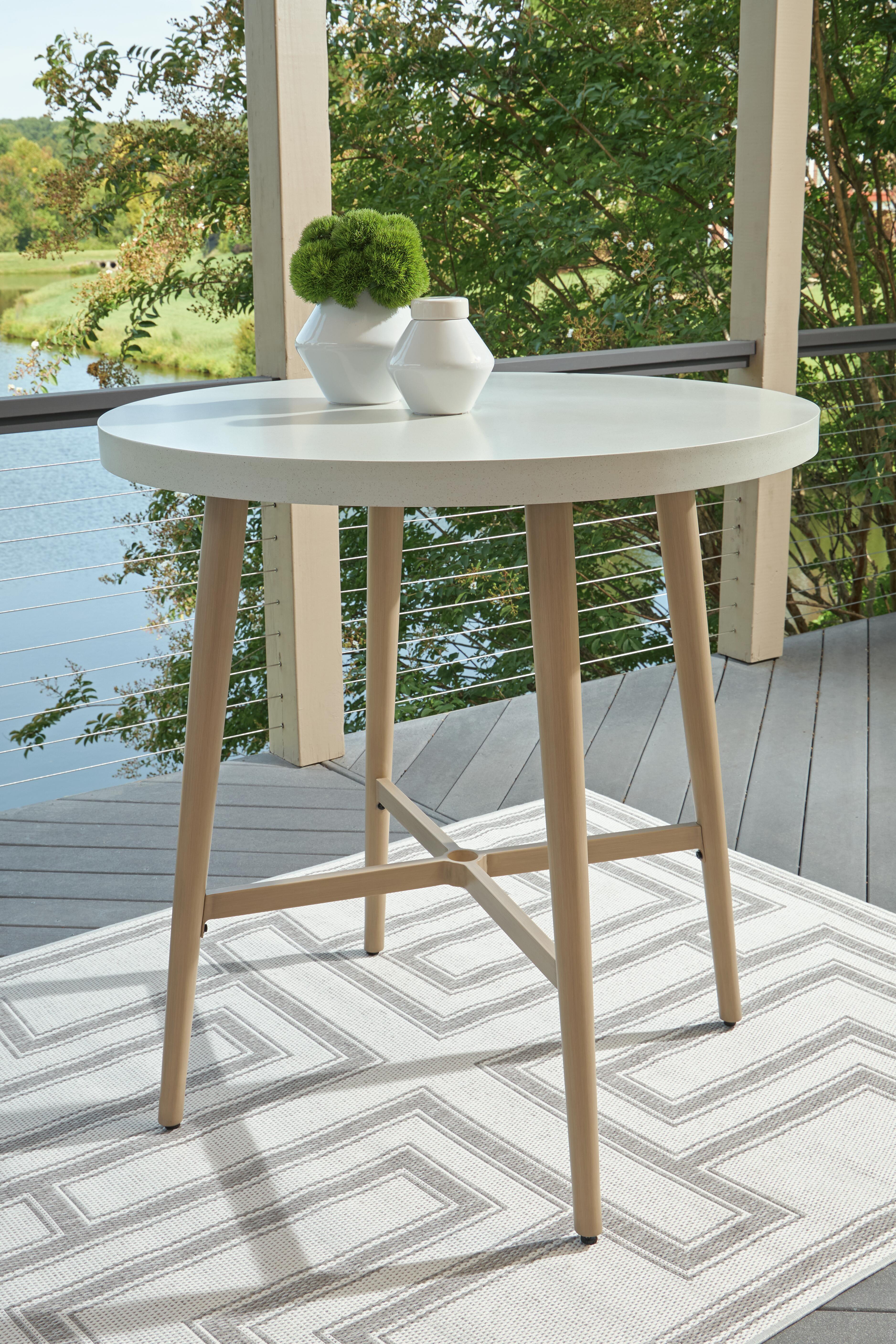 Dar Furniture - Ashley Furniture - Seton Creek Outdoor Bar Table - Round Bar Table w/UMB OPT / Beige - P798-613