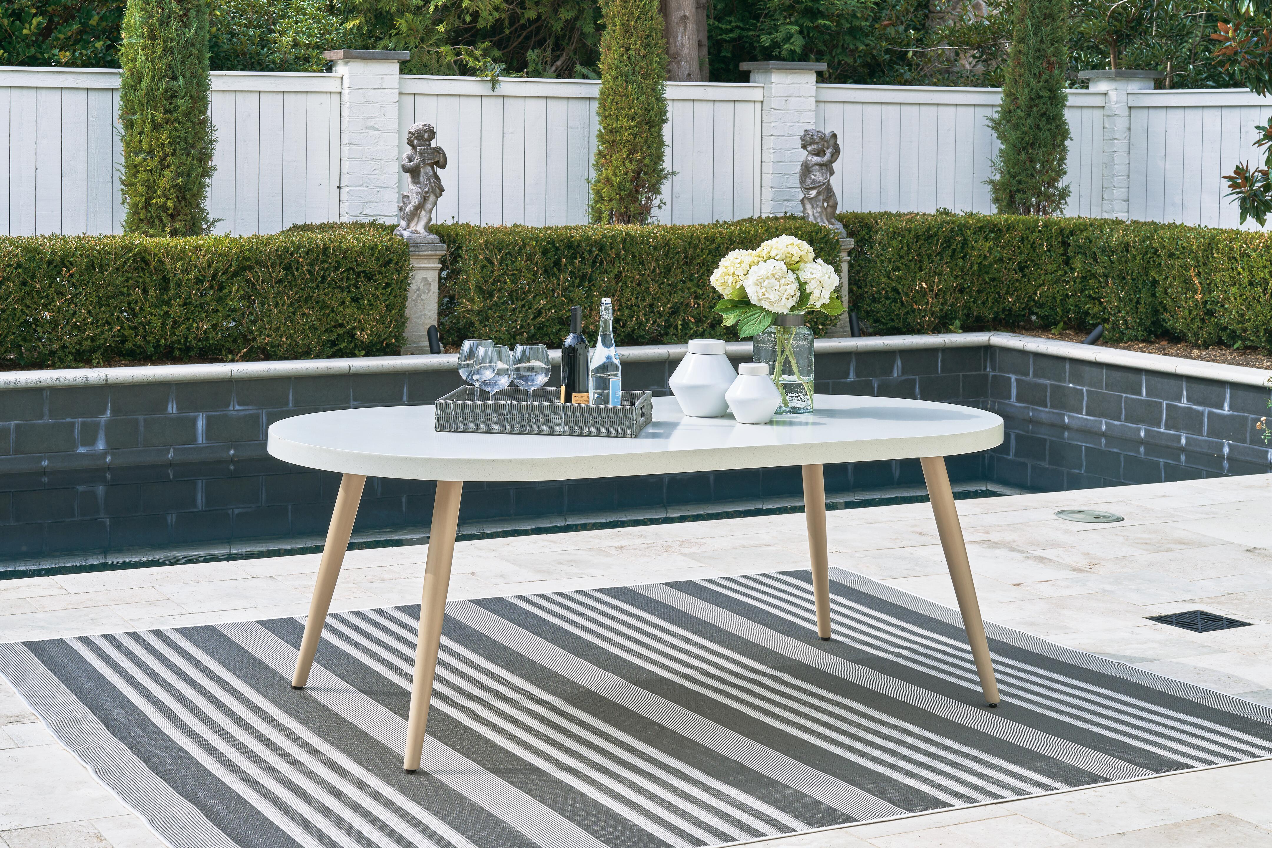 Dar Furniture - Ashley Furniture - Seton Creek Outdoor Dining Table - Oval Dining Table w/UMB OPT / White - P798-625