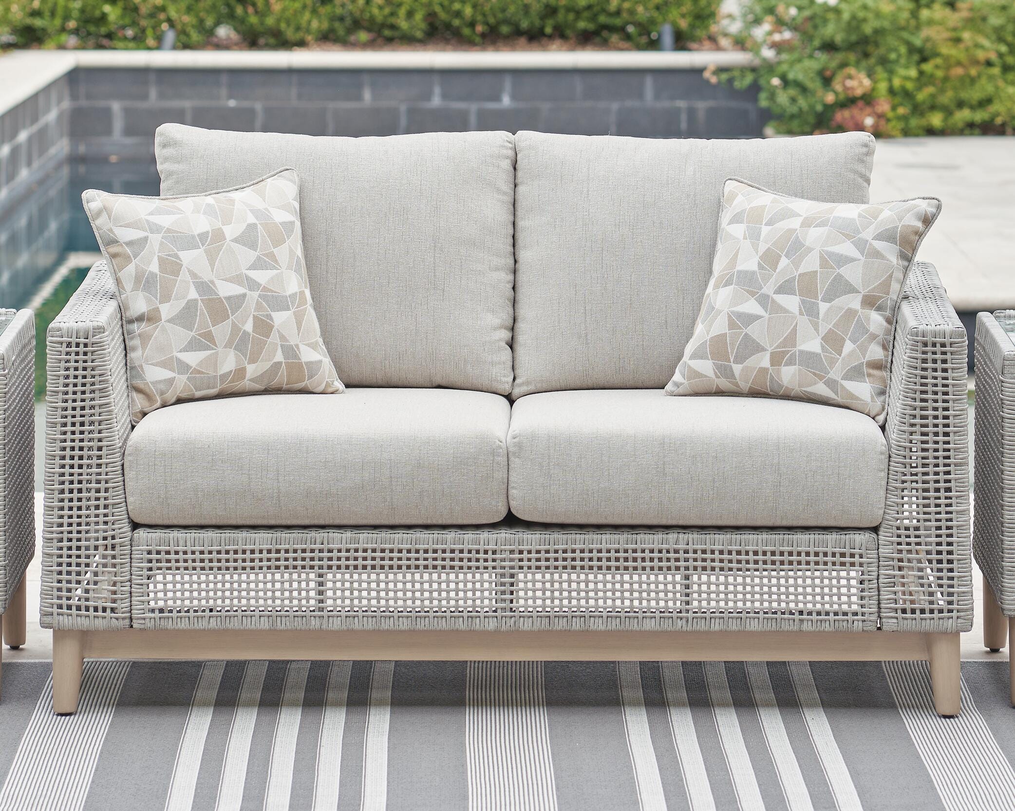 Dar Furniture - Ashley Furniture - Seton Creek Outdoor Loveseat with Cushion - Loveseat w/Cushion / Gray - P798-835