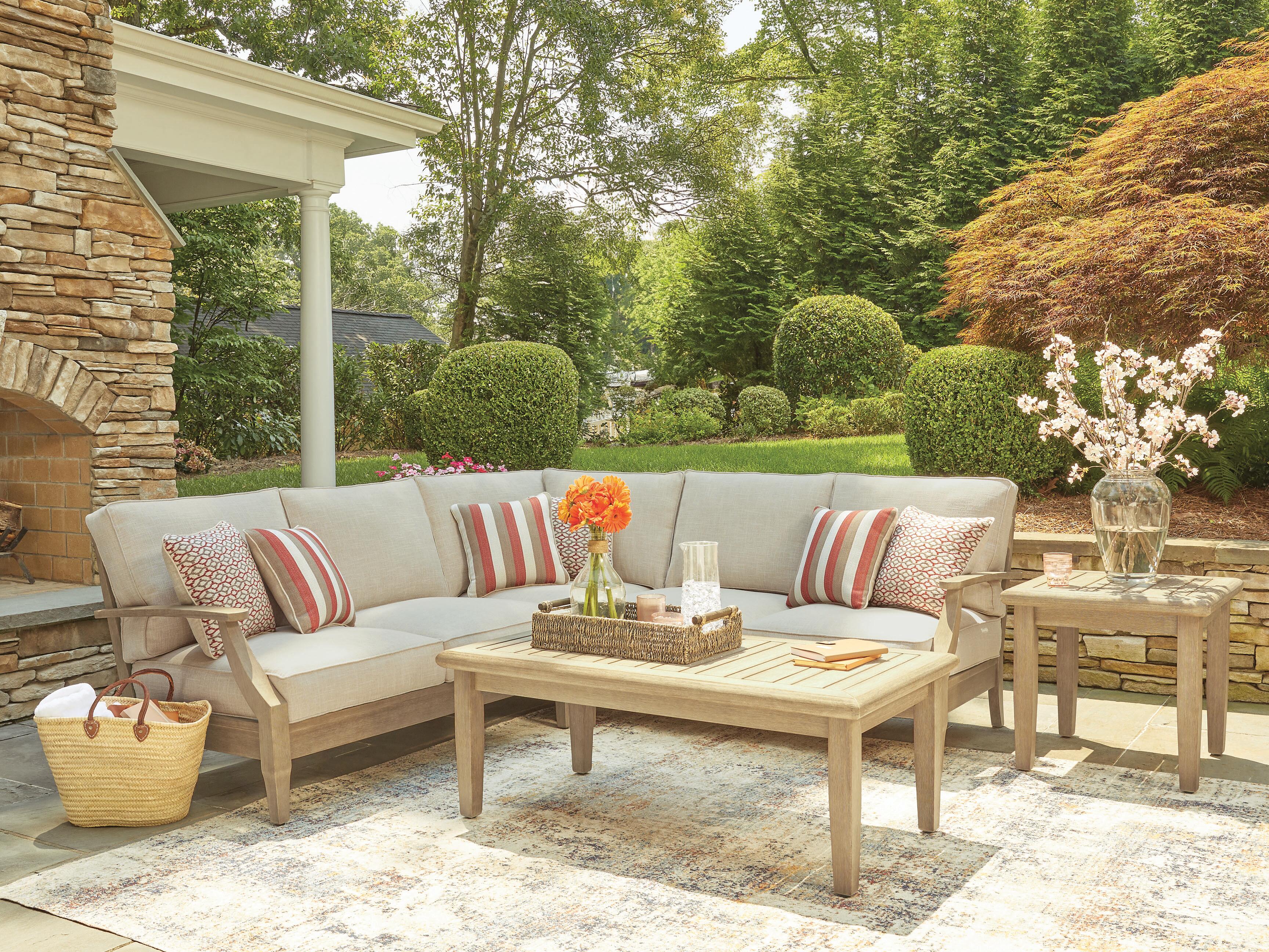 Dar Furniture - Ashley Furniture - Clare View 3-Piece Outdoor Sectional - 3-Piece Outdoor Sectional / Beige - P801P10