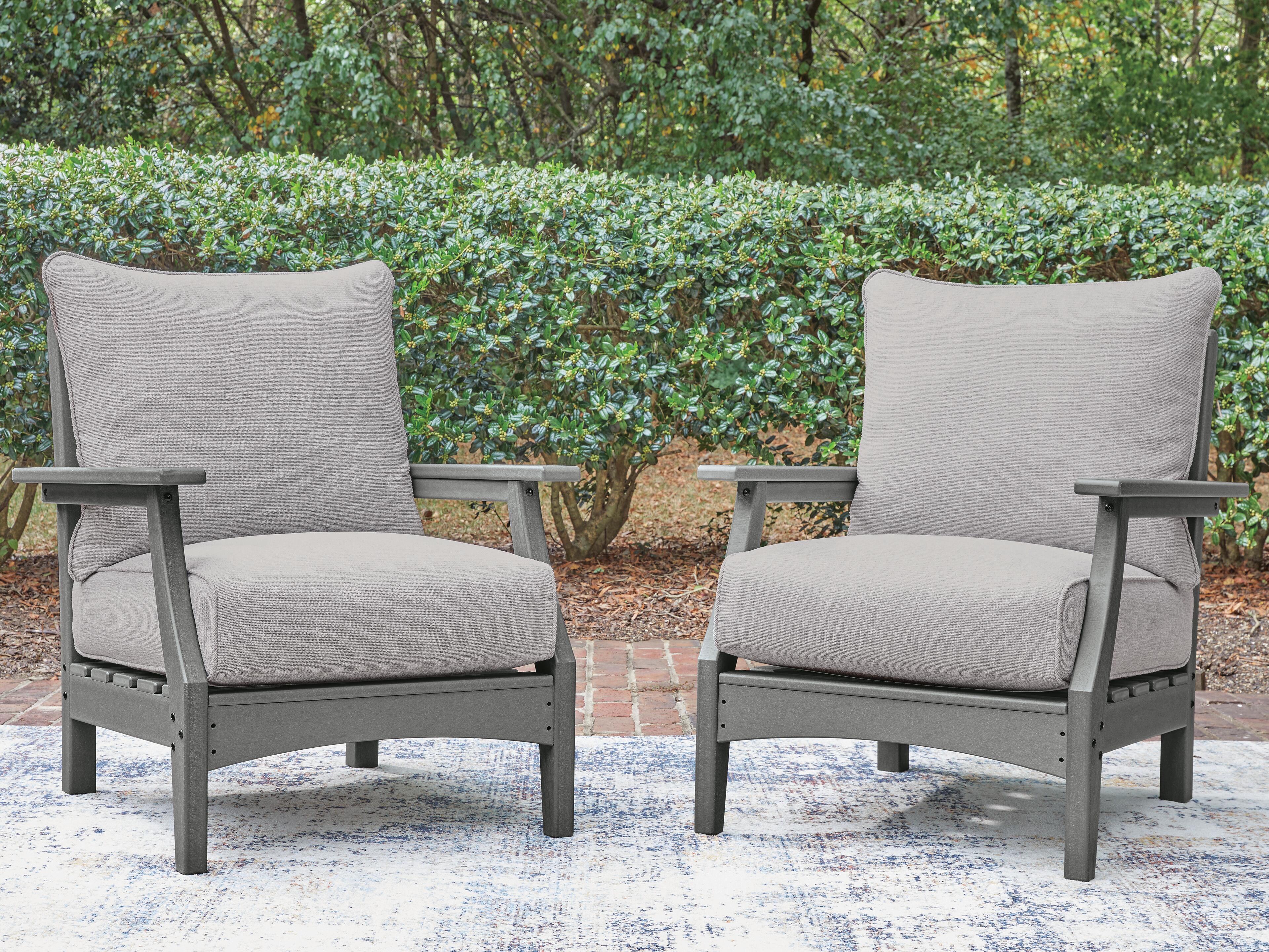 Dar Furniture - Ashley Furniture - Cove Beach Outdoor Lounge Chair with Cushion - Lounge Chair w/Cushion (Set of 2) / Gray - PCP803-820