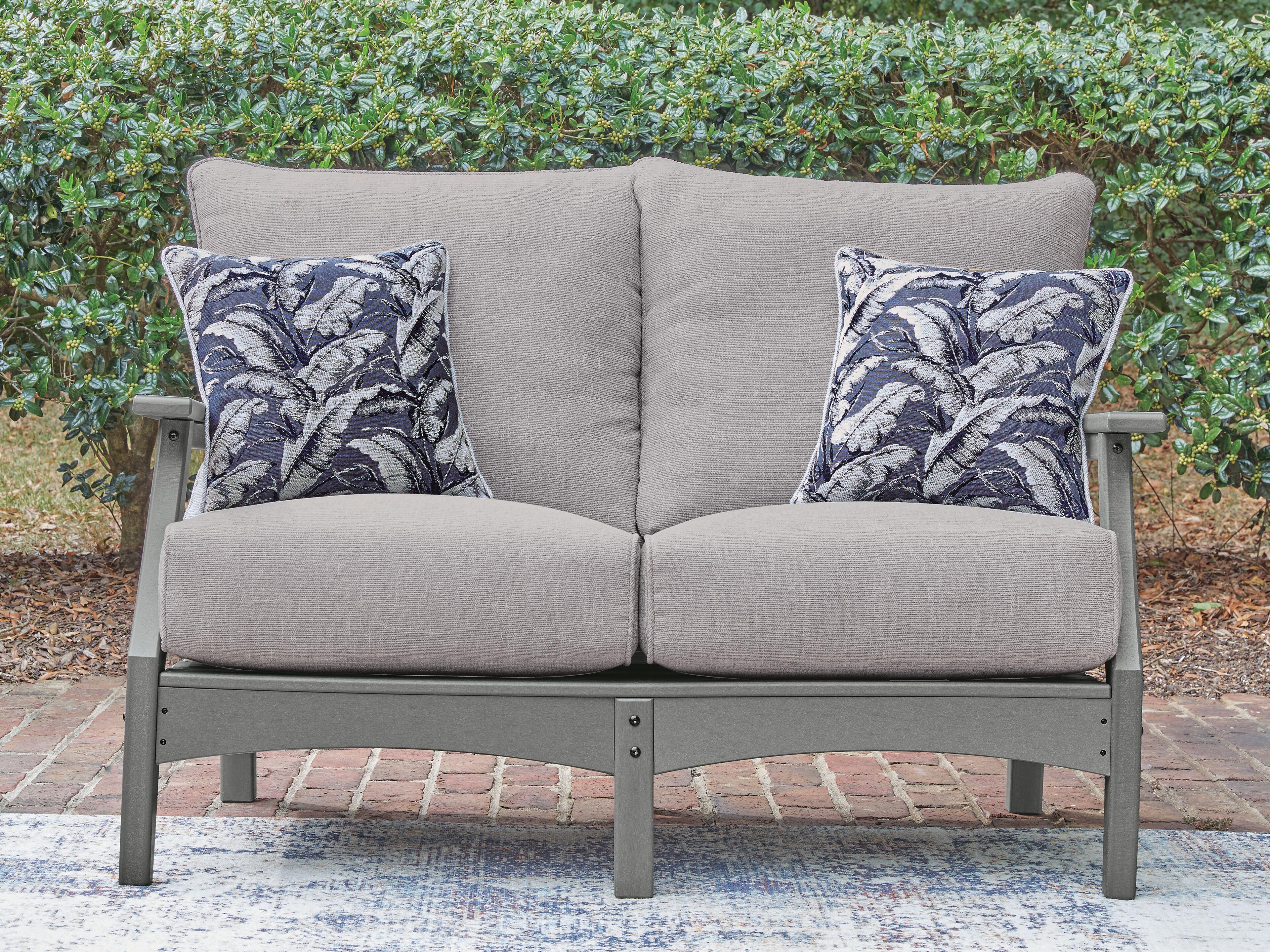 Dar Furniture - Ashley Furniture - Cove Beach Outdoor Loveseat with Cushion - Loveseat w/Cushion / Gray - PCP803-835