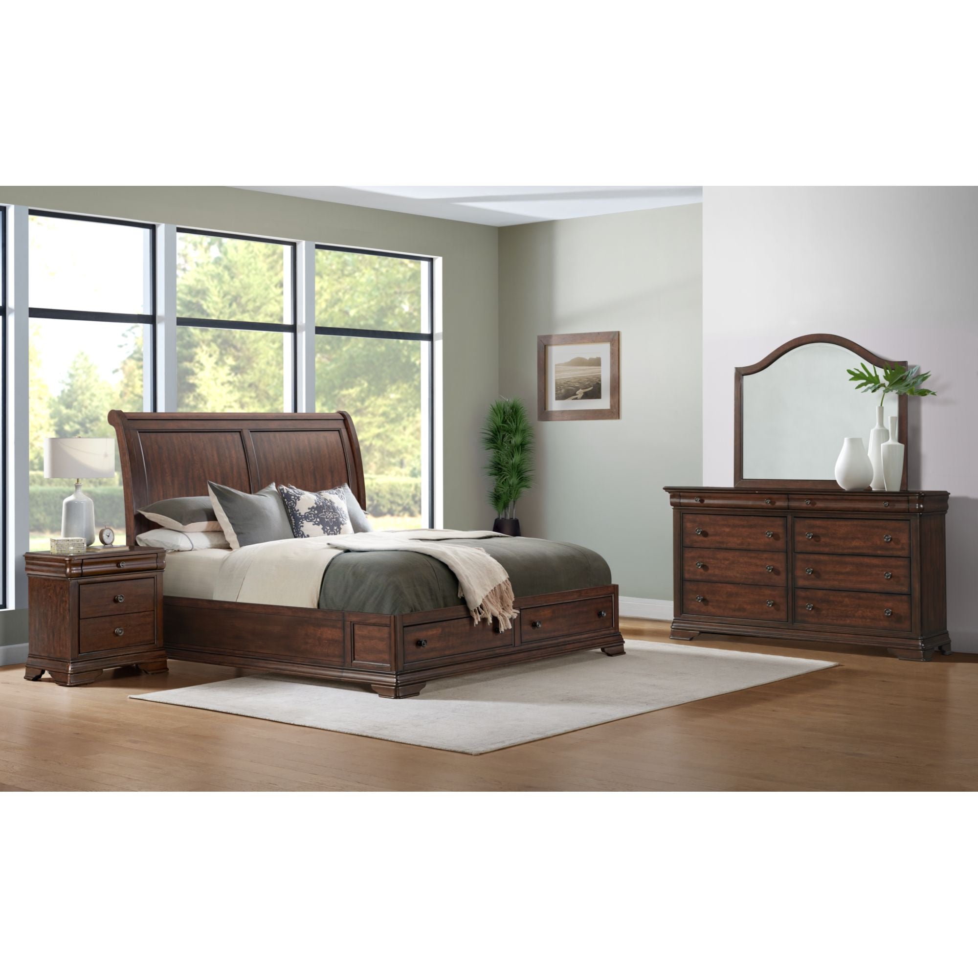 Phillipe 3-Drawer Nightstand With USB in Cherry