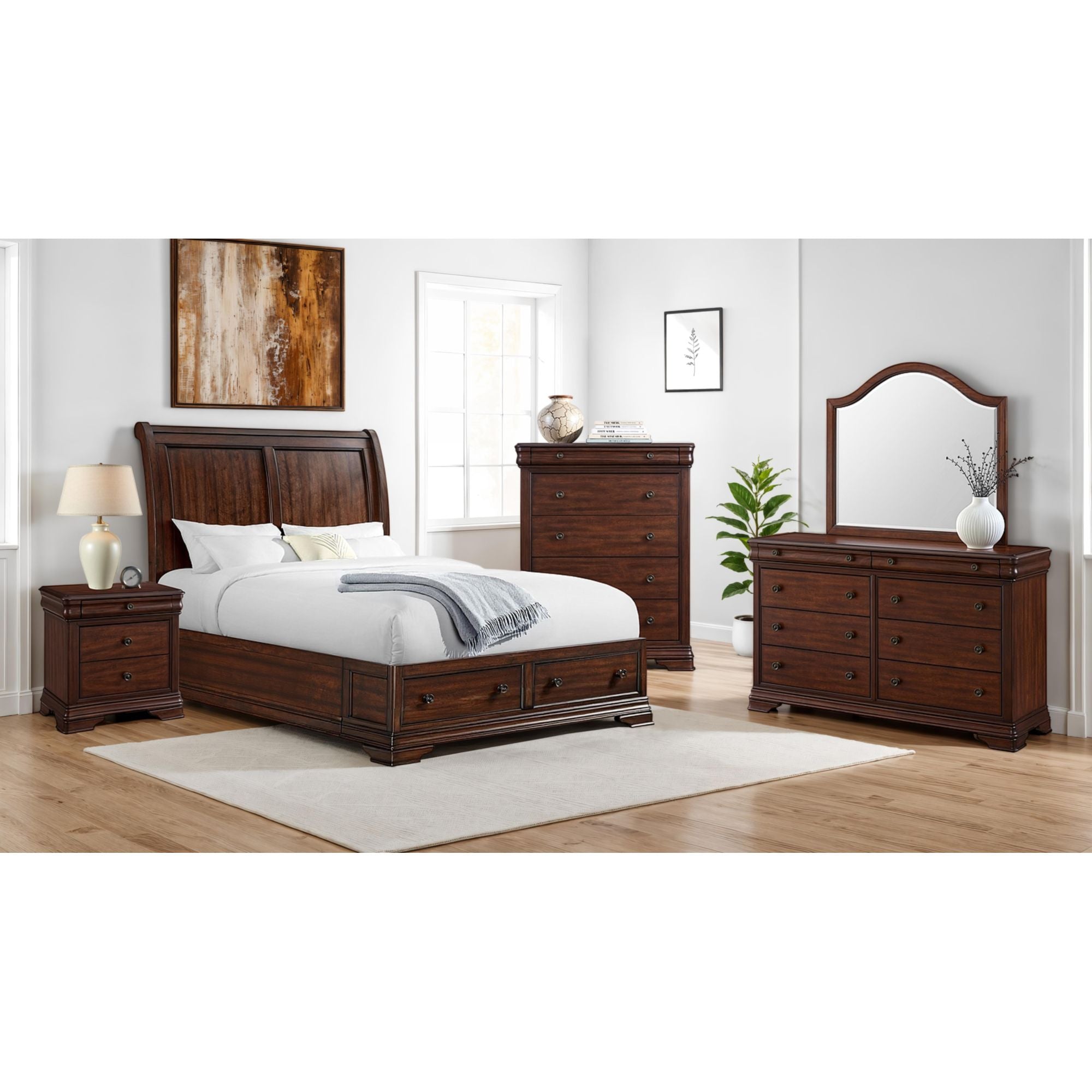Phillipe 3-Drawer Nightstand With USB in Cherry
