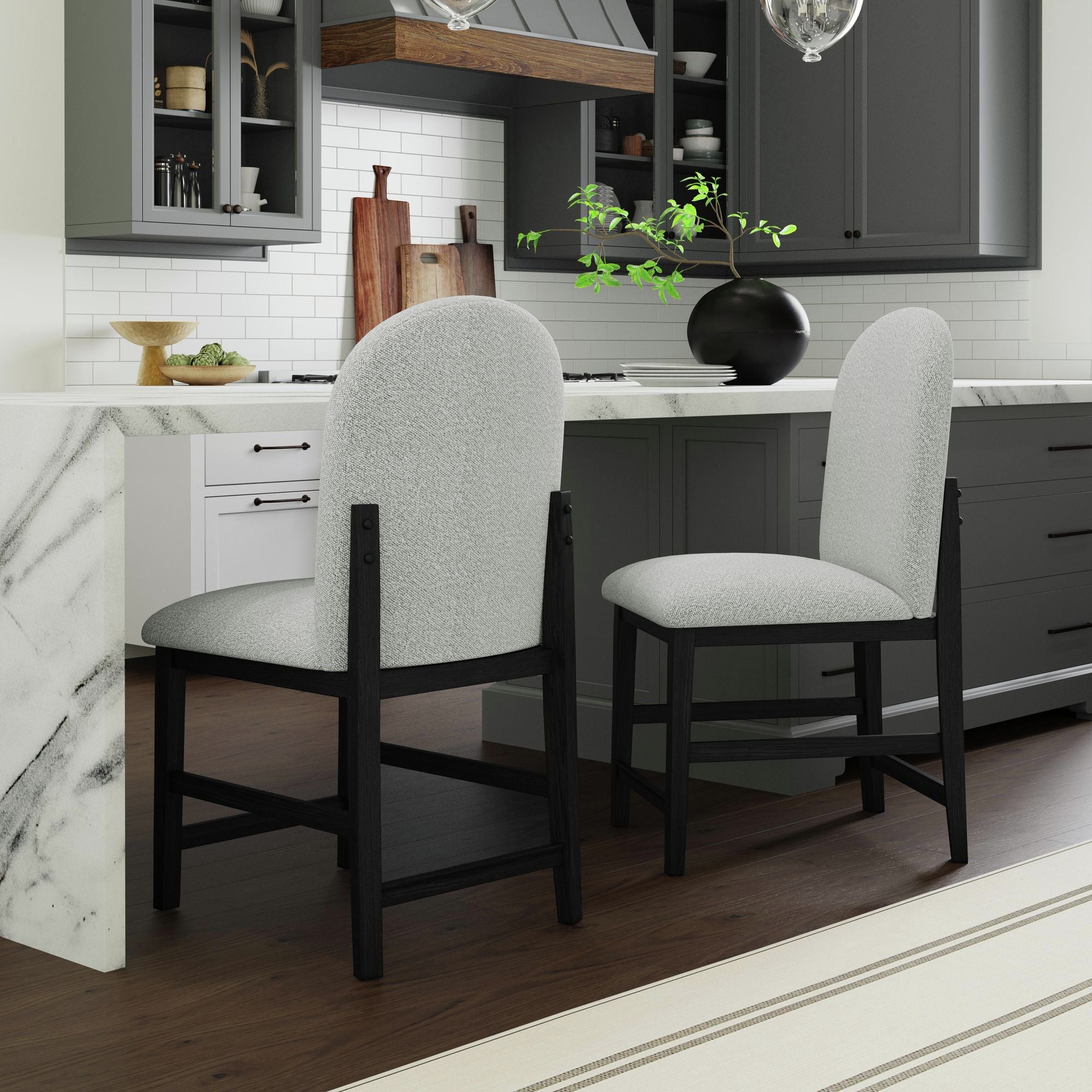 Portland Round Back Counter Stool with Grey Fabric in Black (2 Per Carton) – SKU D-1710-8-CST2 | Elements