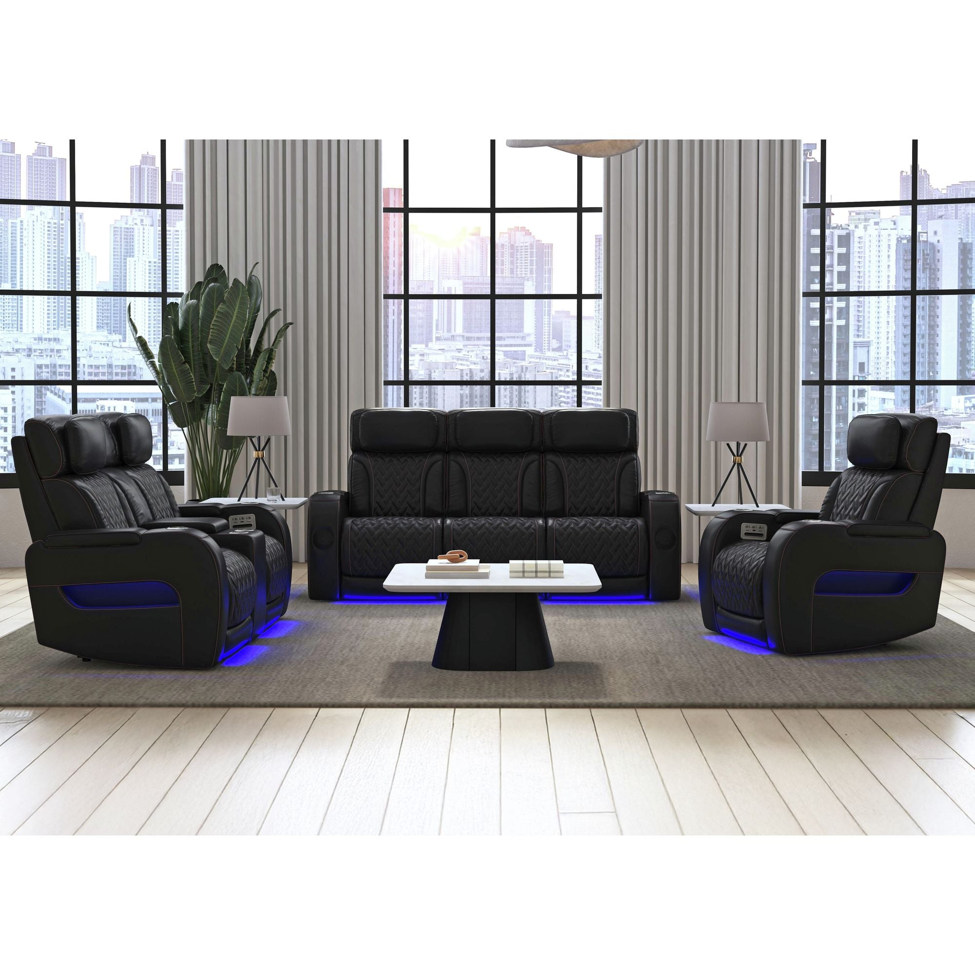Prime Time P3 Recliner with LED and wireless charger pocket in Jett Black with Red Stitching – SKU U-16330-10450-105PPPR | Elements