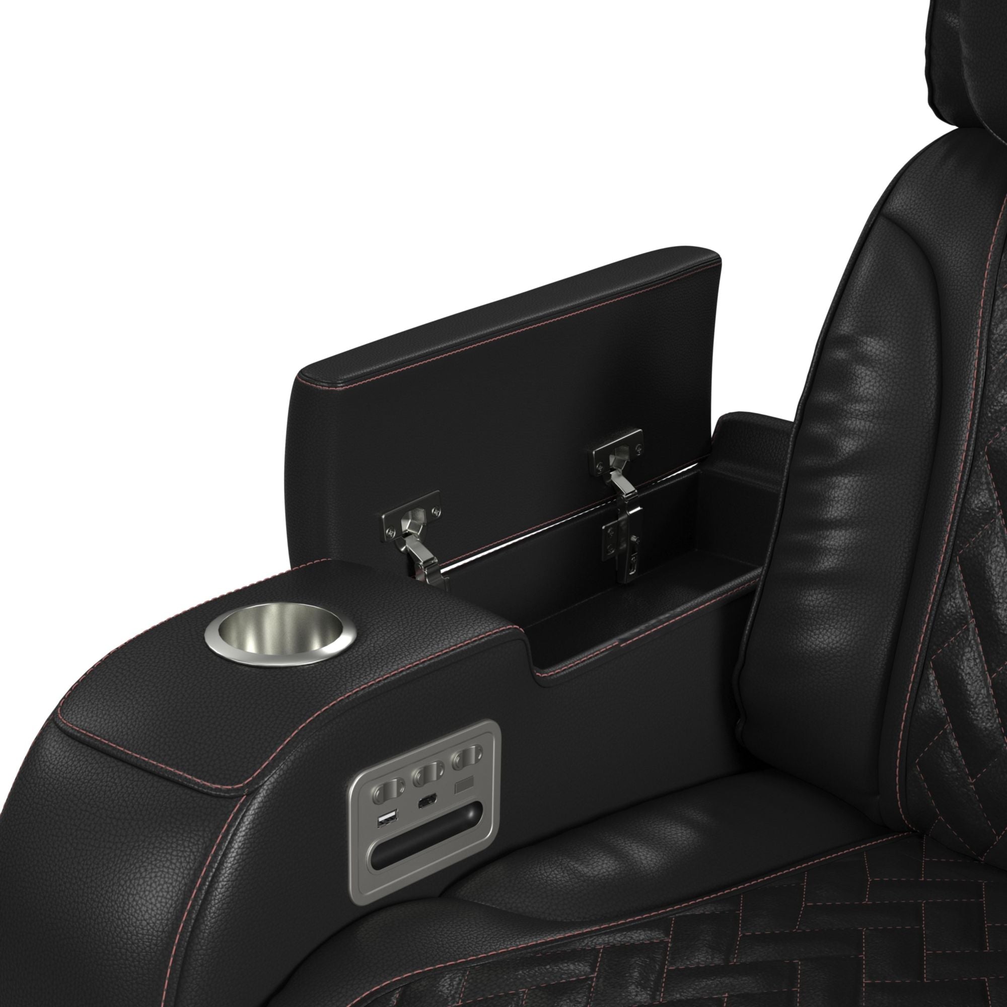 Prime Time P3 Recliner with LED and wireless charger pocket in Jett Black with Red Stitching