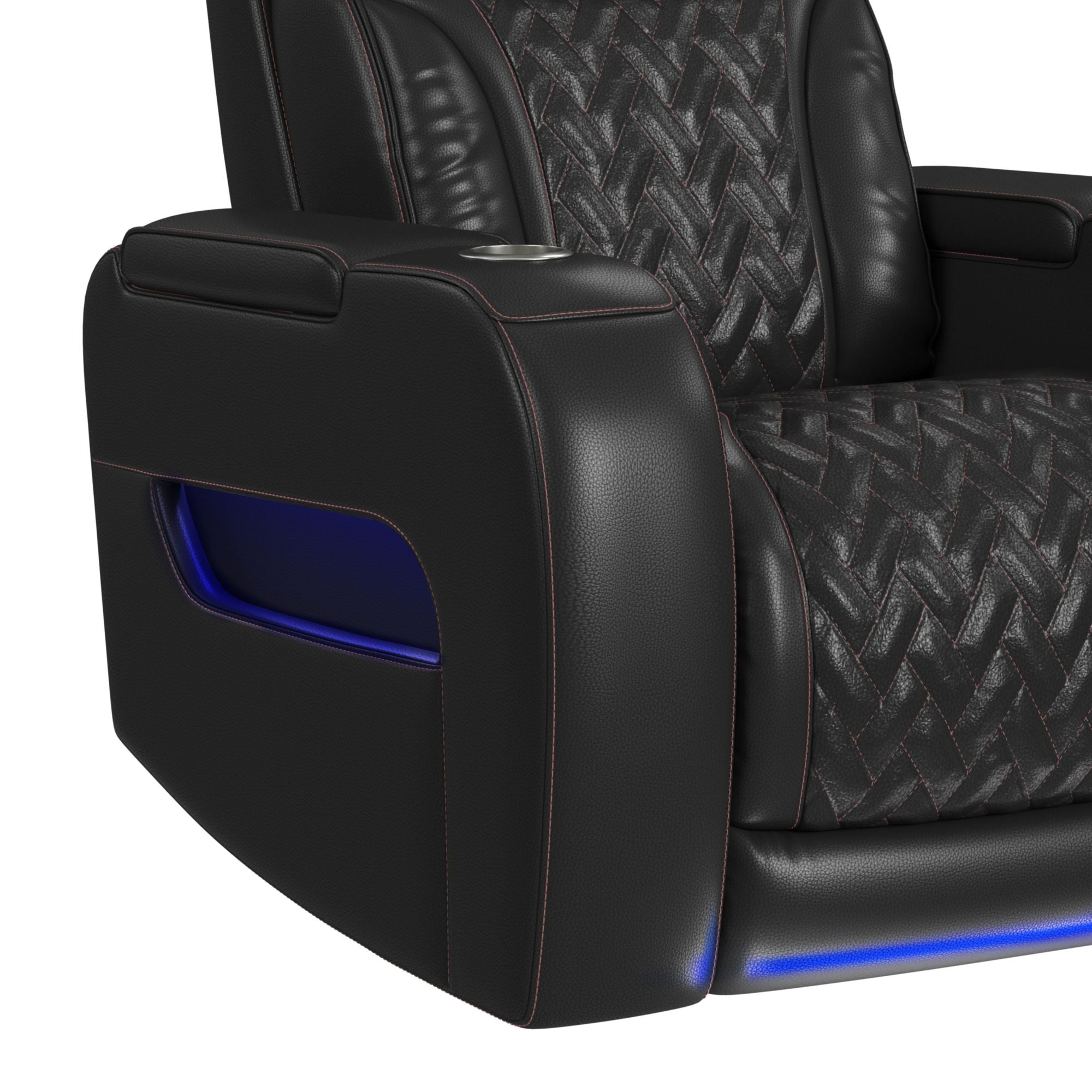 Prime Time P3 Recliner with LED and wireless charger pocket in Jett Black with Red Stitching