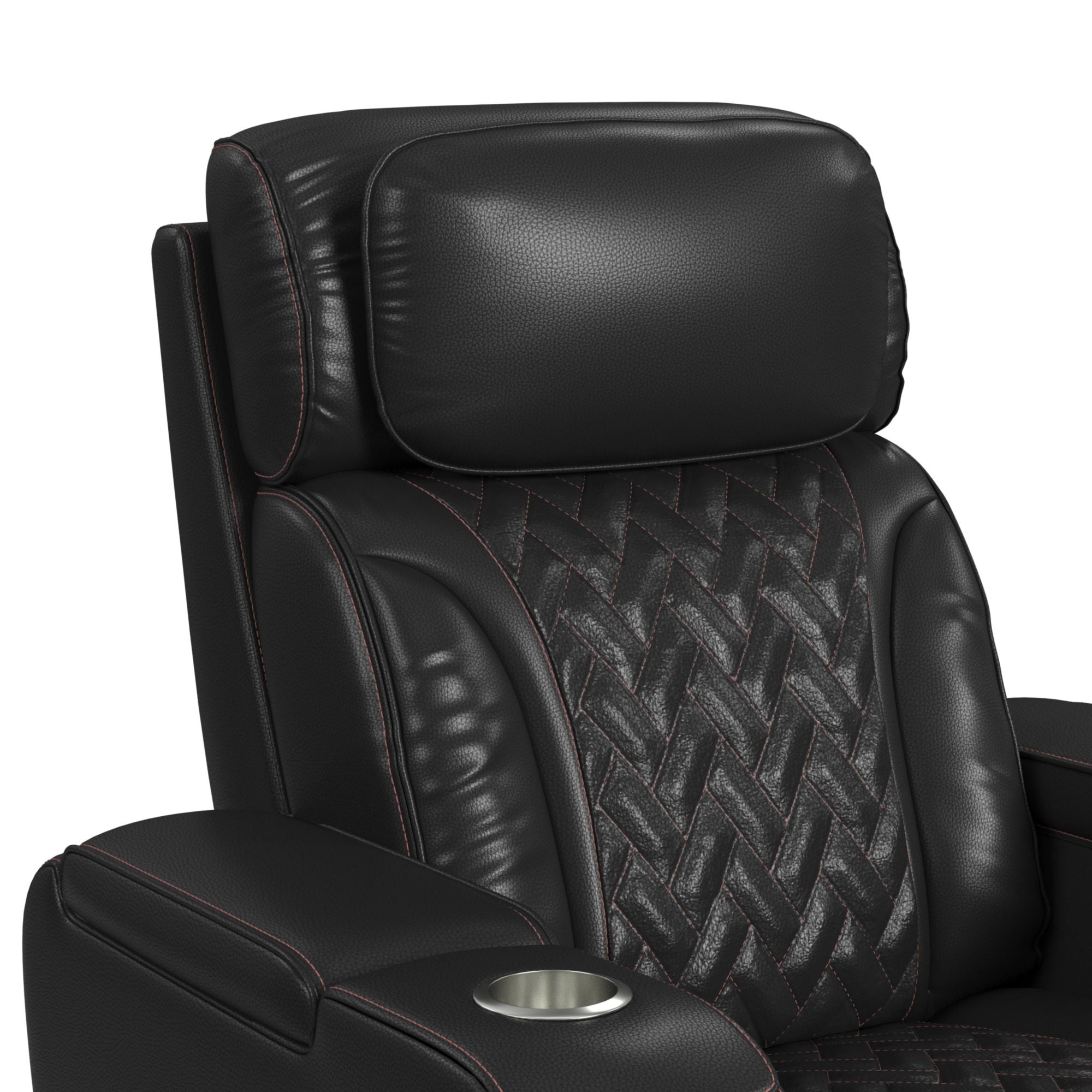 Prime Time P3 Recliner with LED and wireless charger pocket in Jett Black with Red Stitching