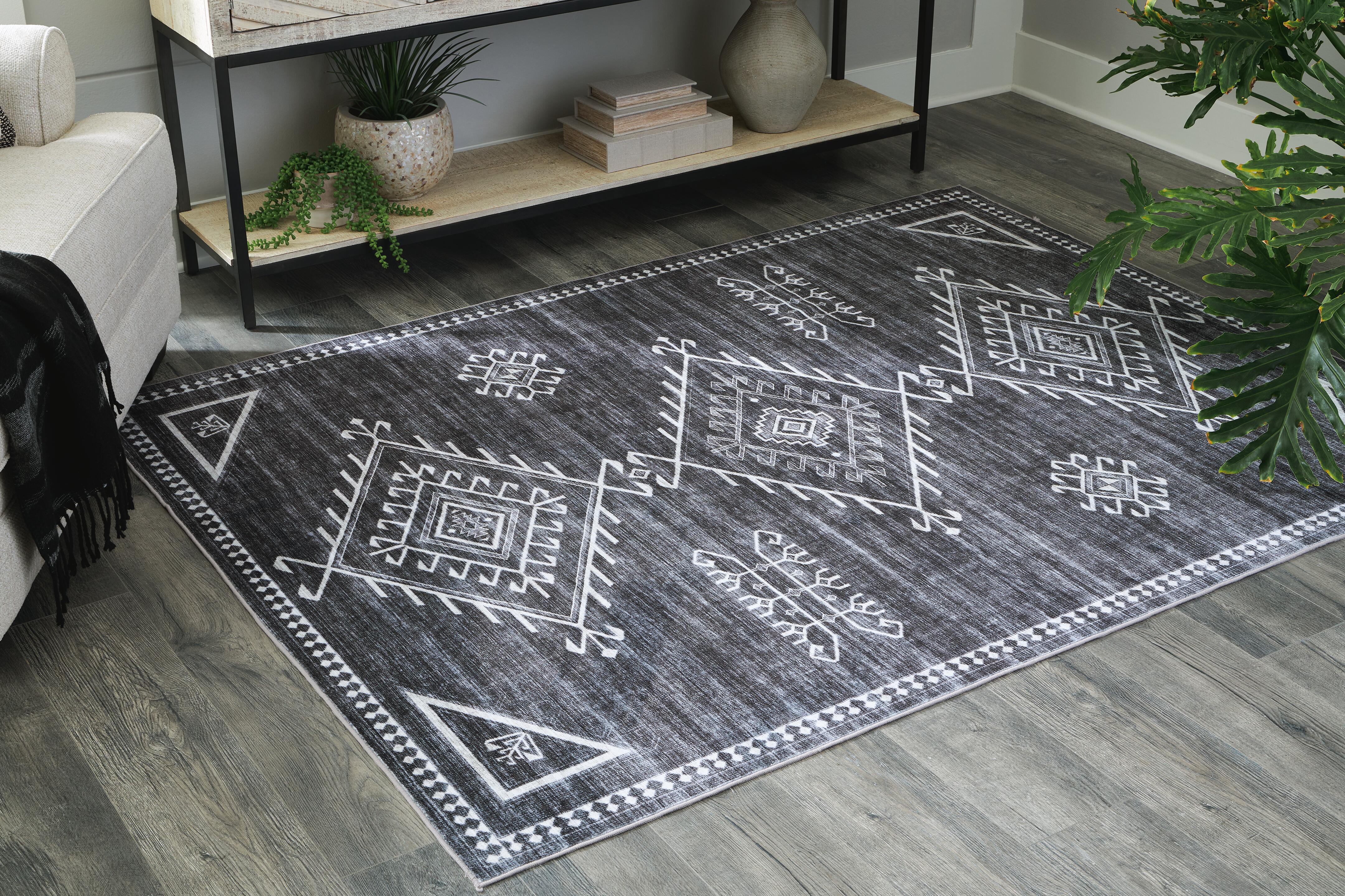 Dar Furniture - Ashley Furniture - Arloman 5' x 7' Washable Rug - 5' x 7' Washable Rug / Black/Cream/Gray - R405932