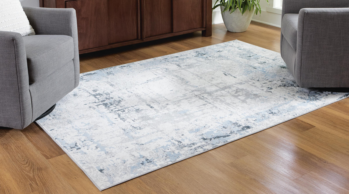 Dar Furniture - Ashley Furniture - Emertonly 5' x 7' Washable Rug - 5' x 7' Washable Rug / Blue/White/Gray - R406982
