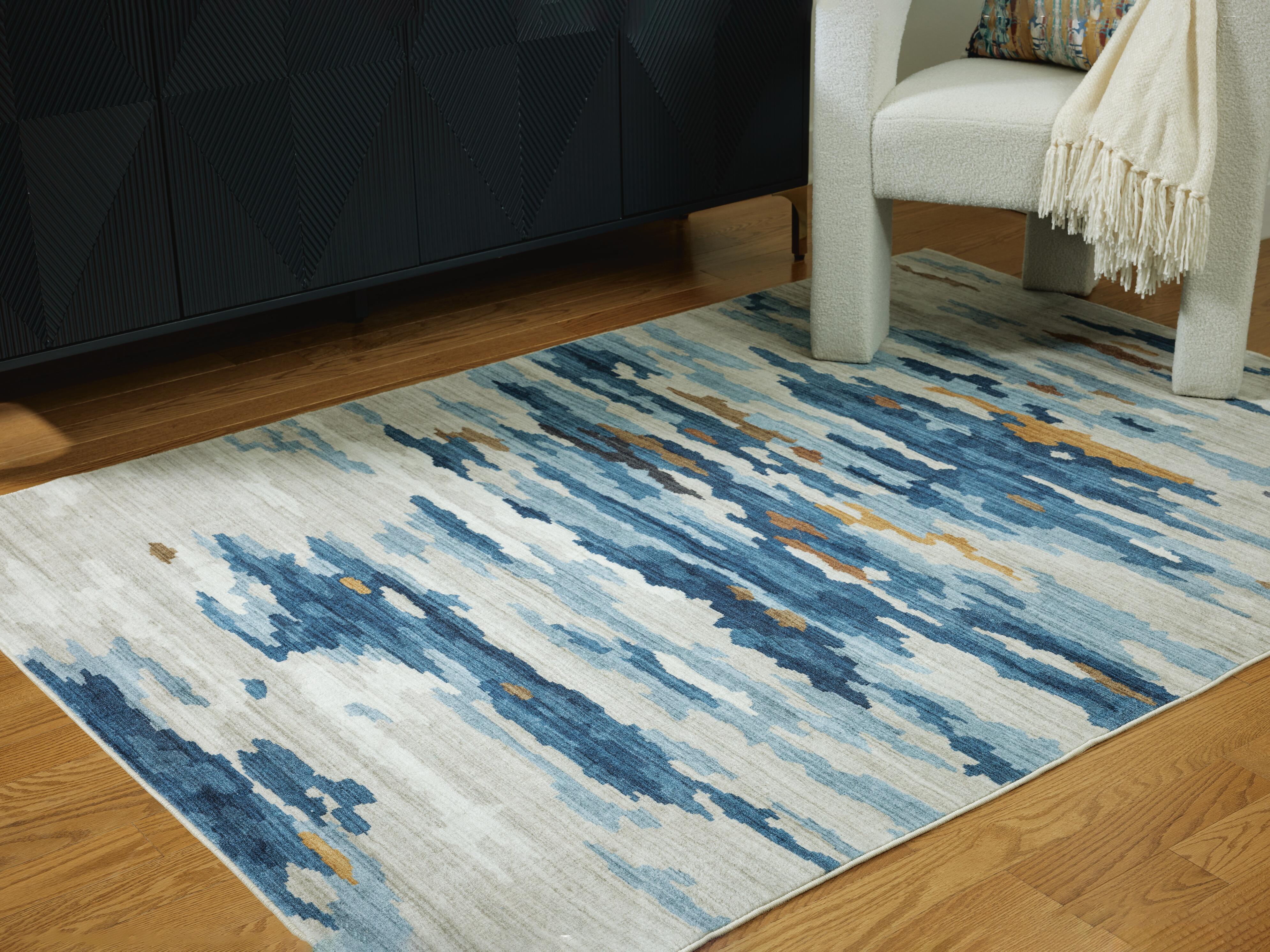 Dar Furniture - Ashley Furniture - Vinlett 5' x 7' Washable Rug - 5' x 7' Washable Rug / Cream/Blue/Brown - R407042
