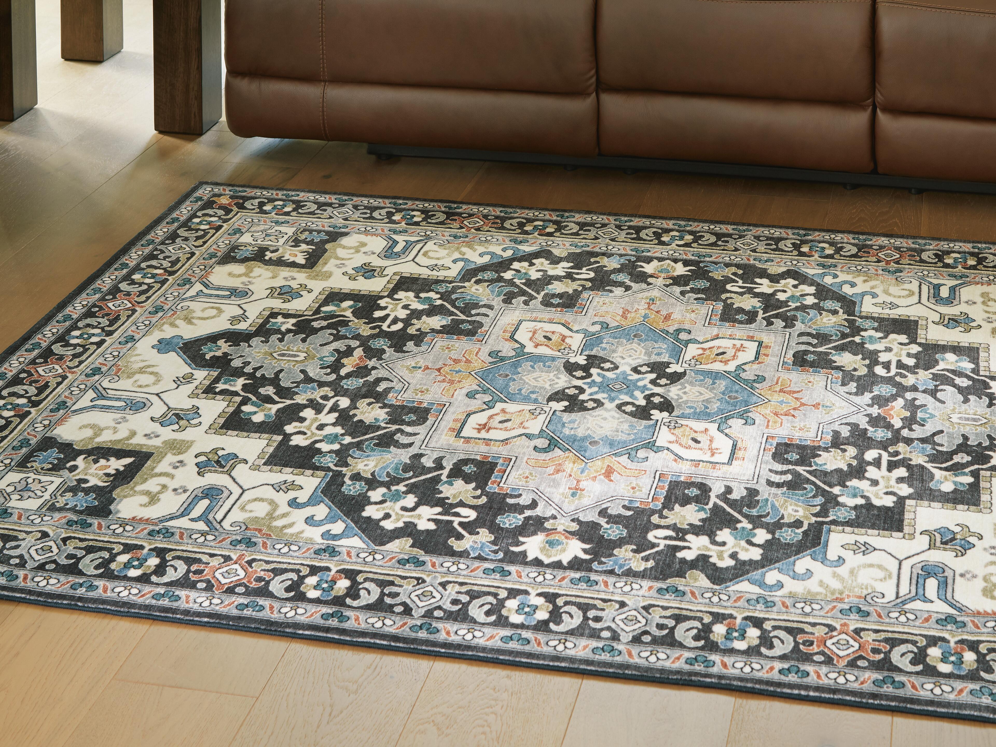 Dar Furniture - Ashley Furniture - Leningston 5' x 7' Washable Rug - 5' x 7' Washable Rug / Black/Cream/Blue - R407062