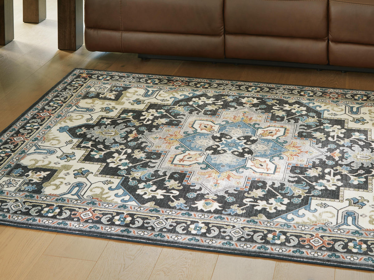 Dar Furniture - Ashley Furniture - Leningston 5' x 7' Washable Rug - 5' x 7' Washable Rug / Black/Cream/Blue - R407062