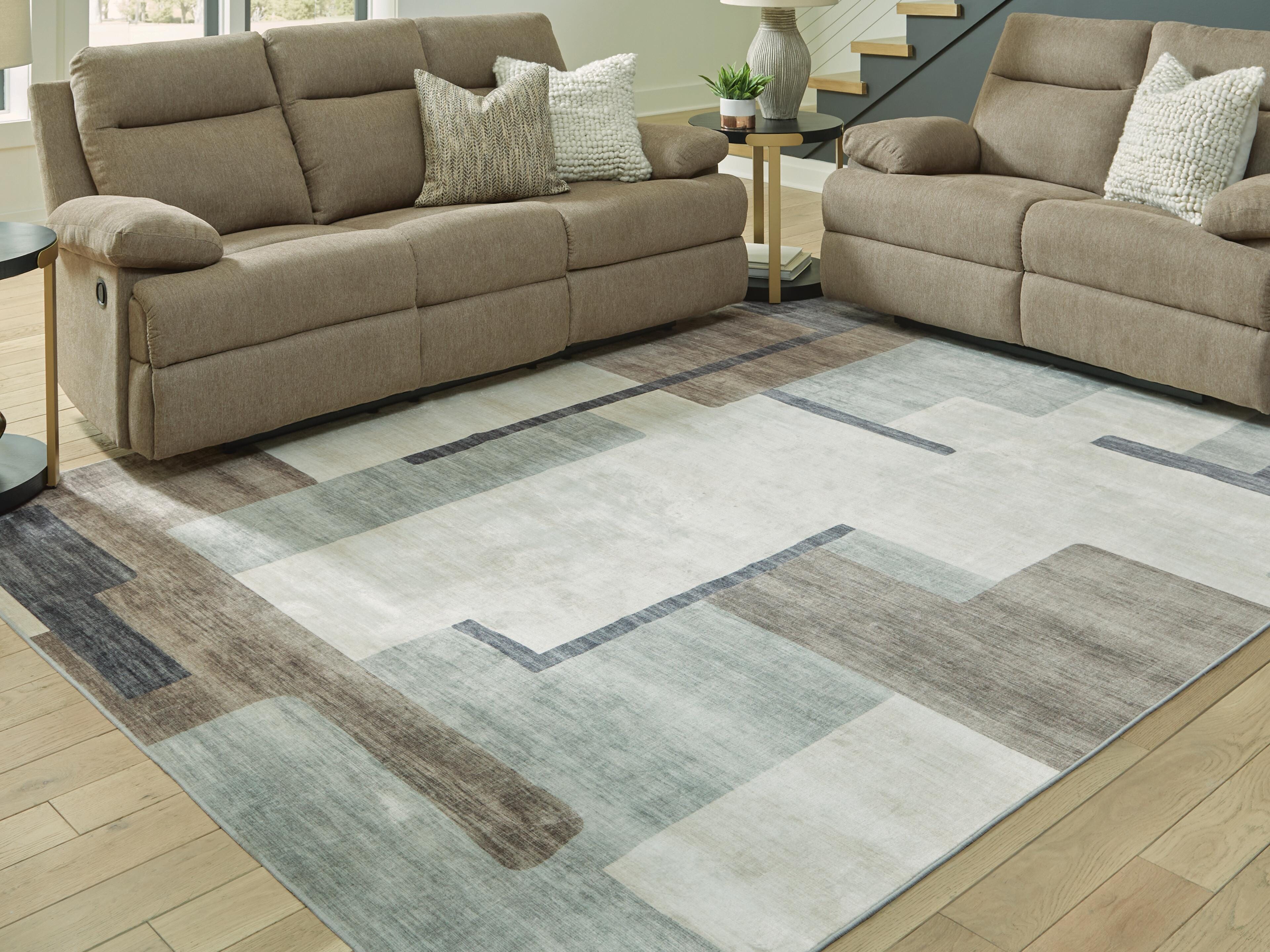 Dar Furniture - Ashley Furniture - Larkport Washable 8' x 10' Area Rug - Washable 8' x 10' Area Rug / Cream/Brown/Gray - R407411
