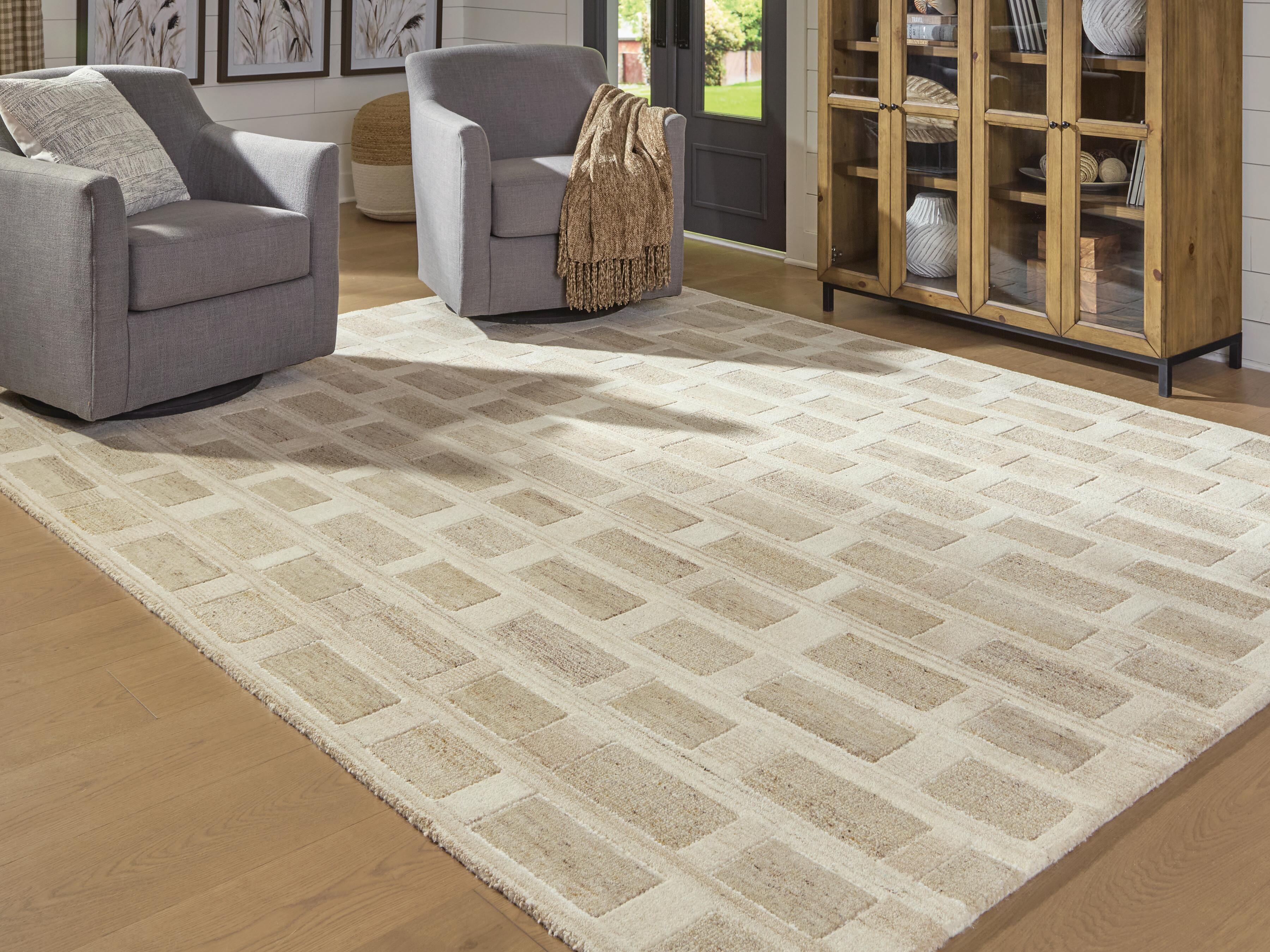 Dar Furniture - Ashley Furniture - Lisgrove 7'8" x 10' Area Rug - 7'8" x 10' Area Rug / Tan/Brown/White - R407711