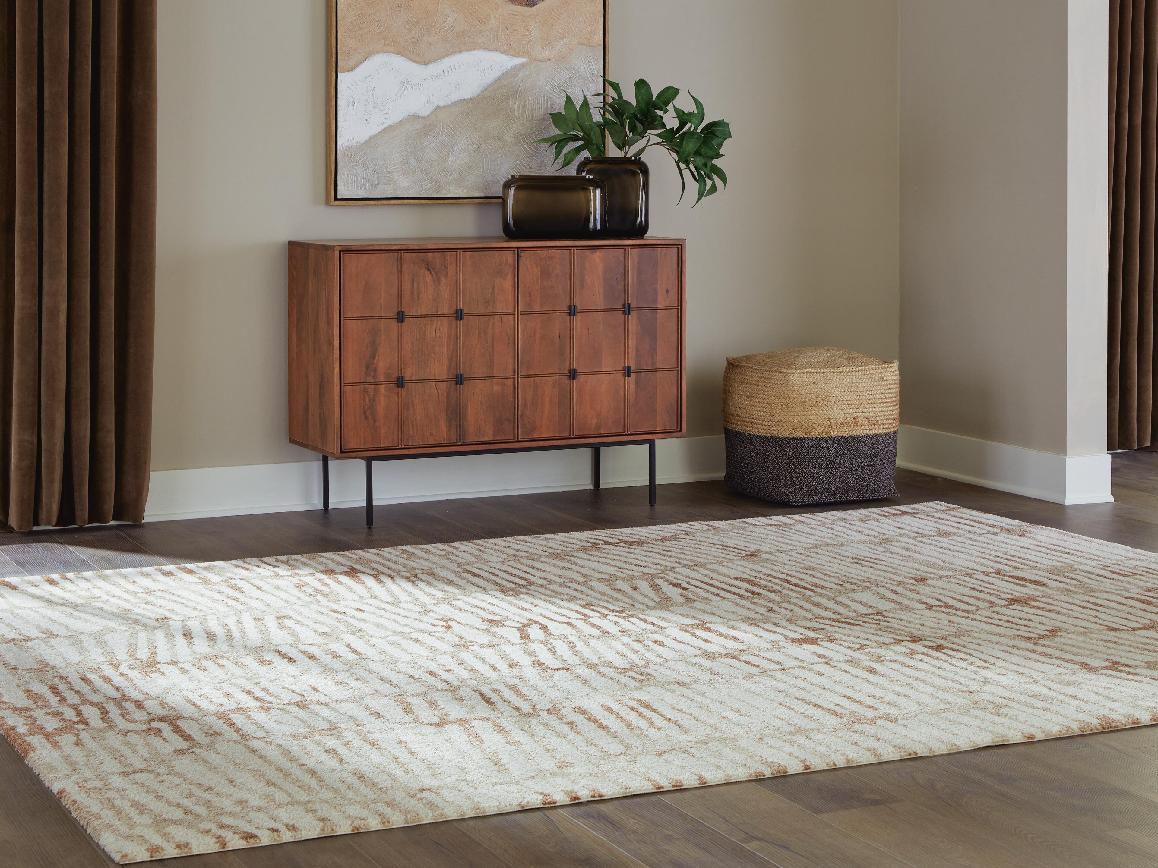Dar Furniture - Ashley Furniture - Uduak Large Rug - Large Rug / Cream/Tan/Rust - R408111