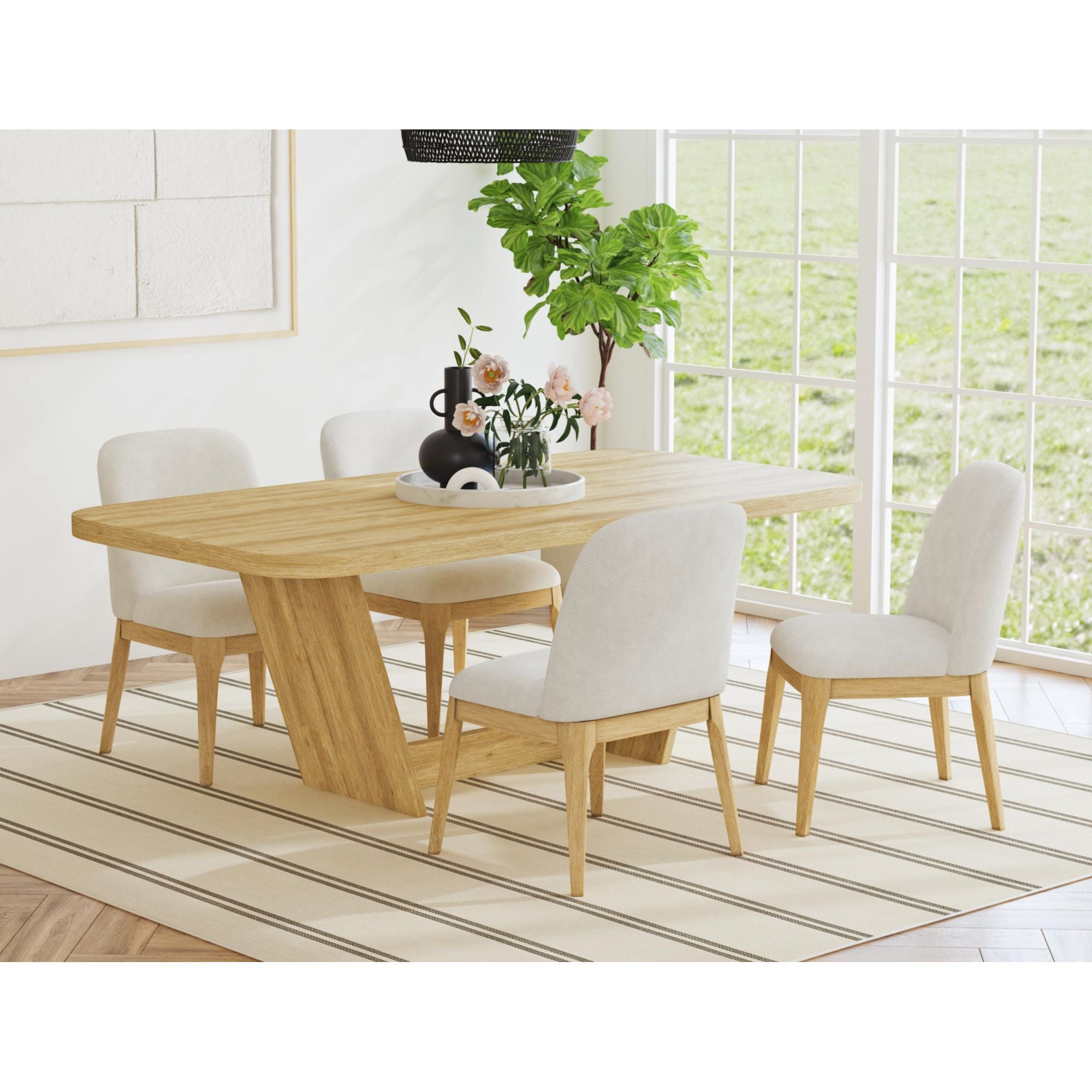 Sylvie Dining Side Chair with White Fabric in Natural (2 Per Carton)