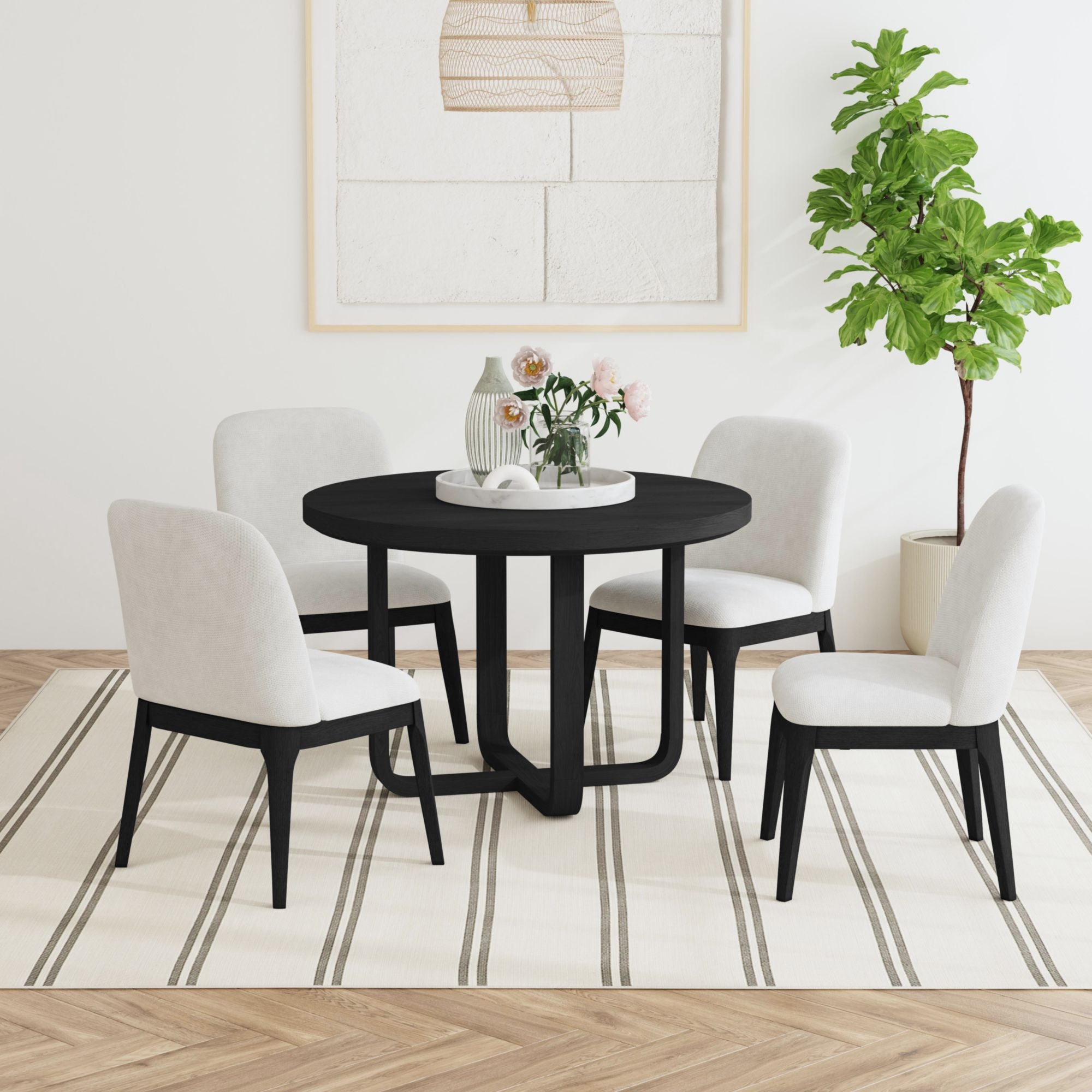 Ridgemont Round Dining Table in Black with Grain