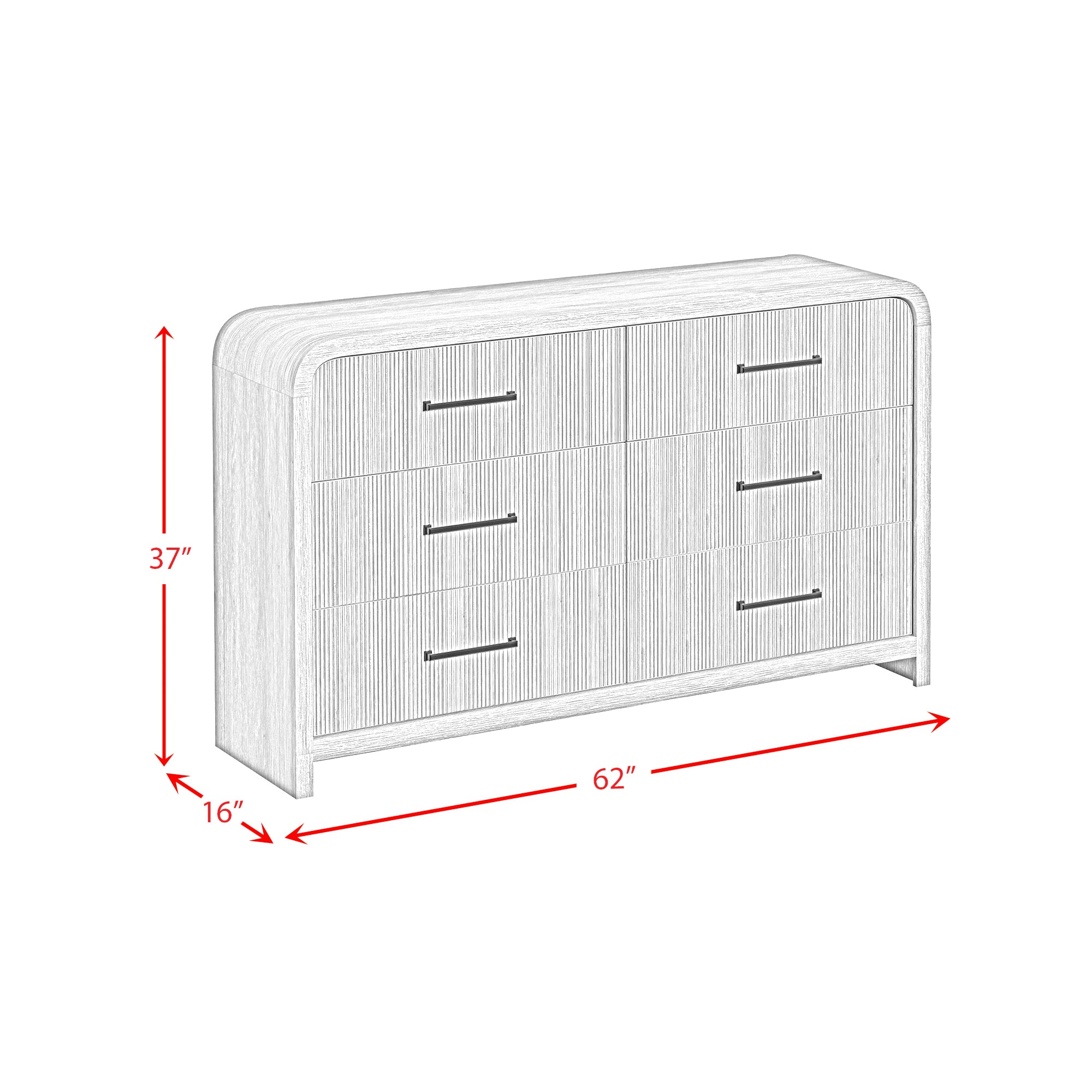 Ridgemont 6-Drawer Dresser in Black with Grain
