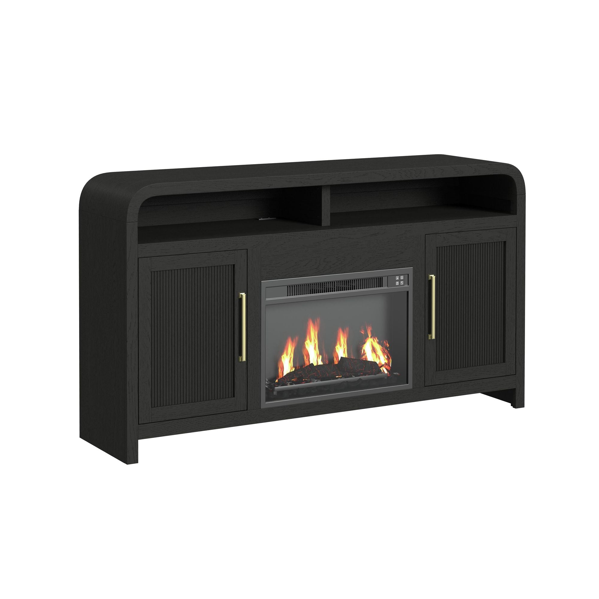 Ridgemont Complete 60" Fireplace Cabinet in Black with Grain - Single Pack