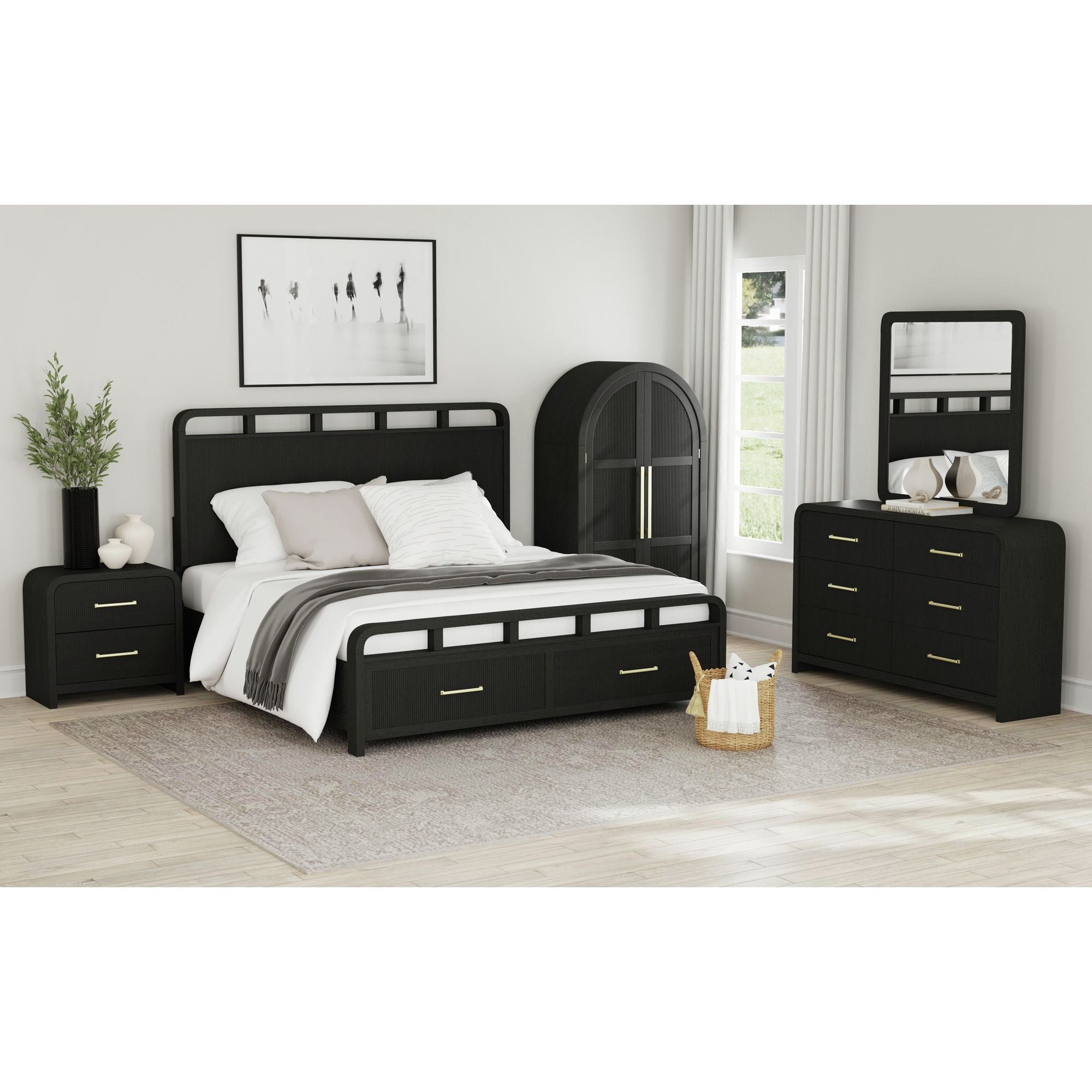 Ridgemont King Storage Bed in Black with Grain