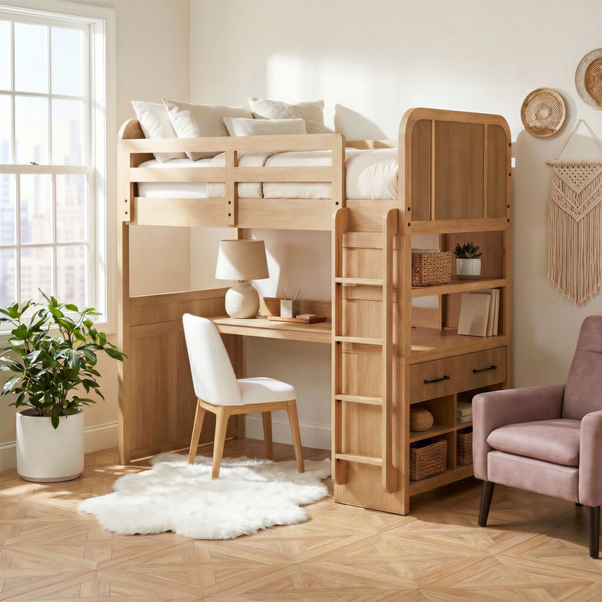 Ridgemont Loft Complete Bunk Bed in Natural – SKU Y-14440-6-LB | Elements