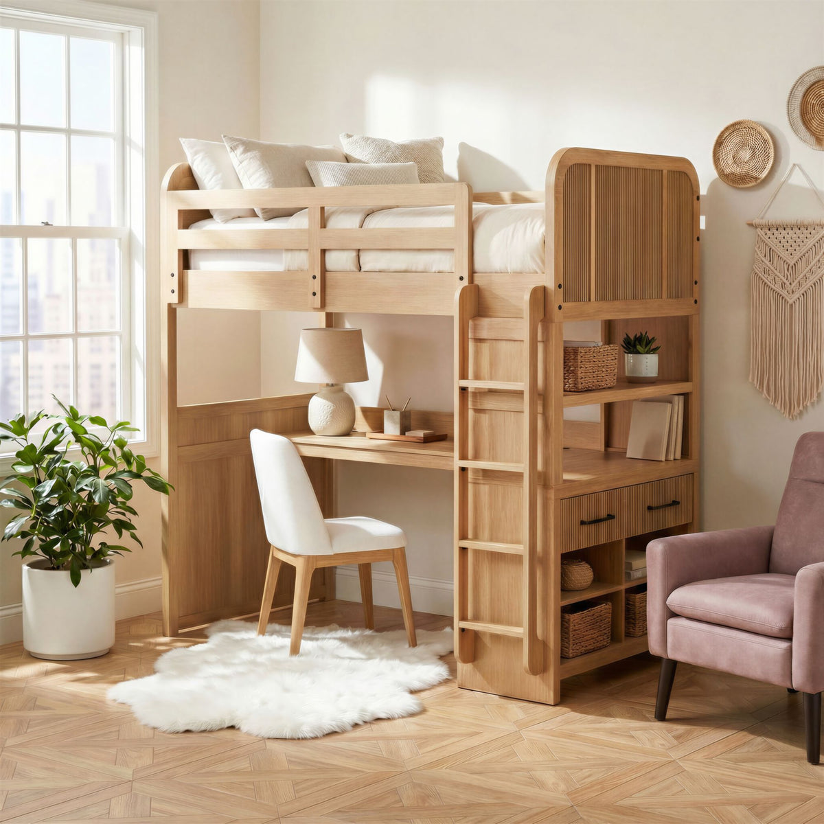 Ridgemont Loft Complete Bunk Bed in Natural – SKU Y-14440-6-LB | Elements