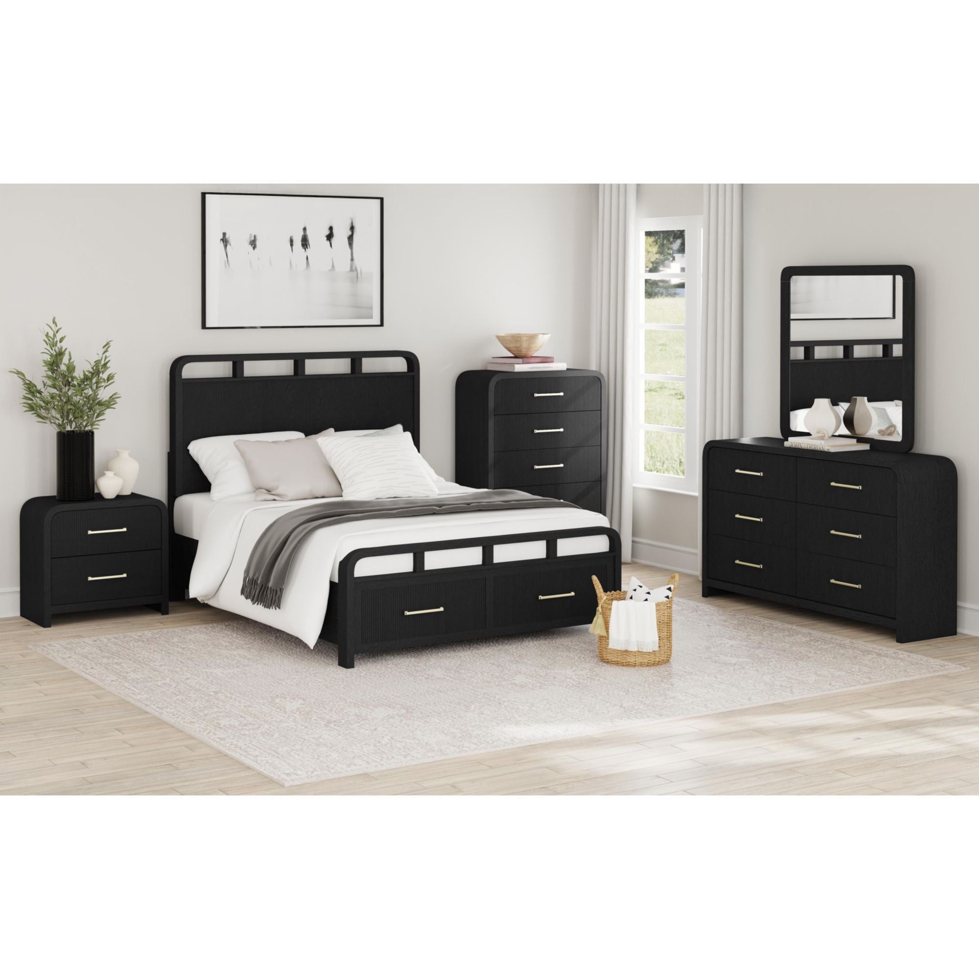 Ridgemont 6-Drawer Dresser in Black with Grain
