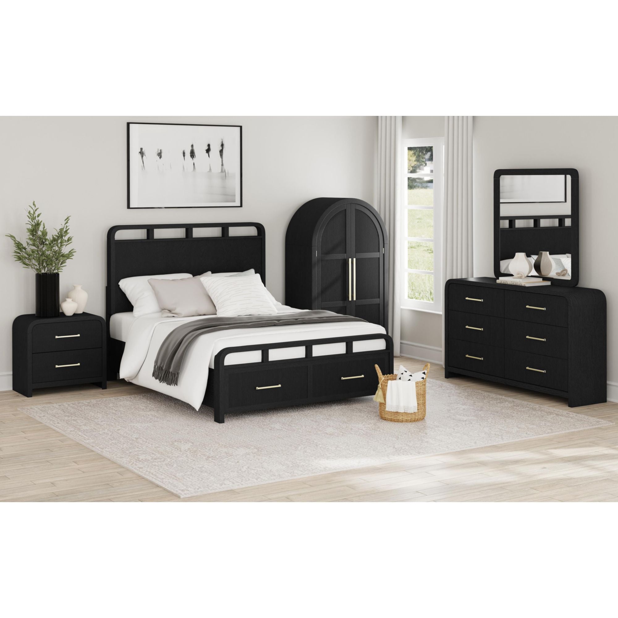 Ridgemont Queen Storage Bed in Black with Grain