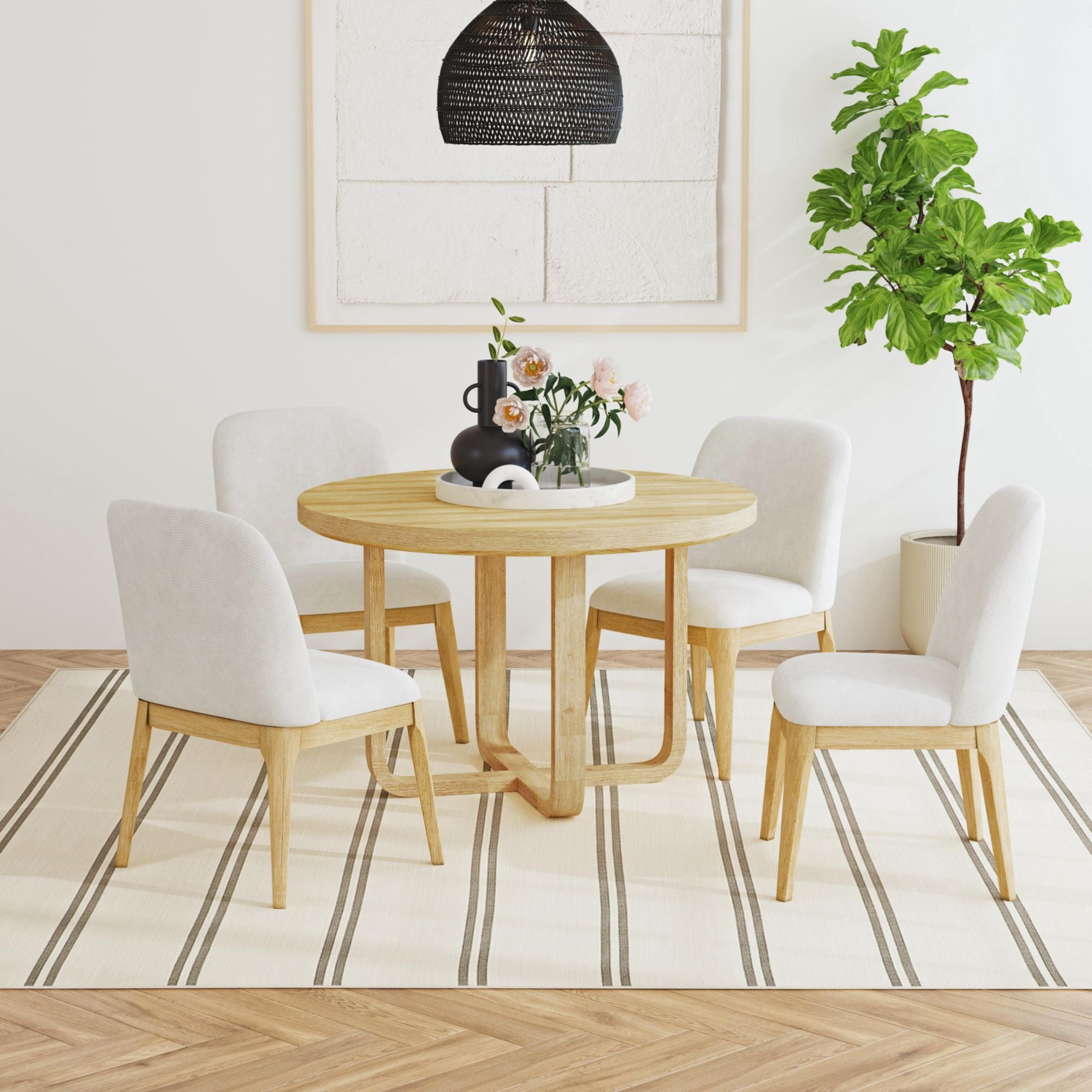 Sylvie Dining Side Chair with White Fabric in Natural (2 Per Carton)