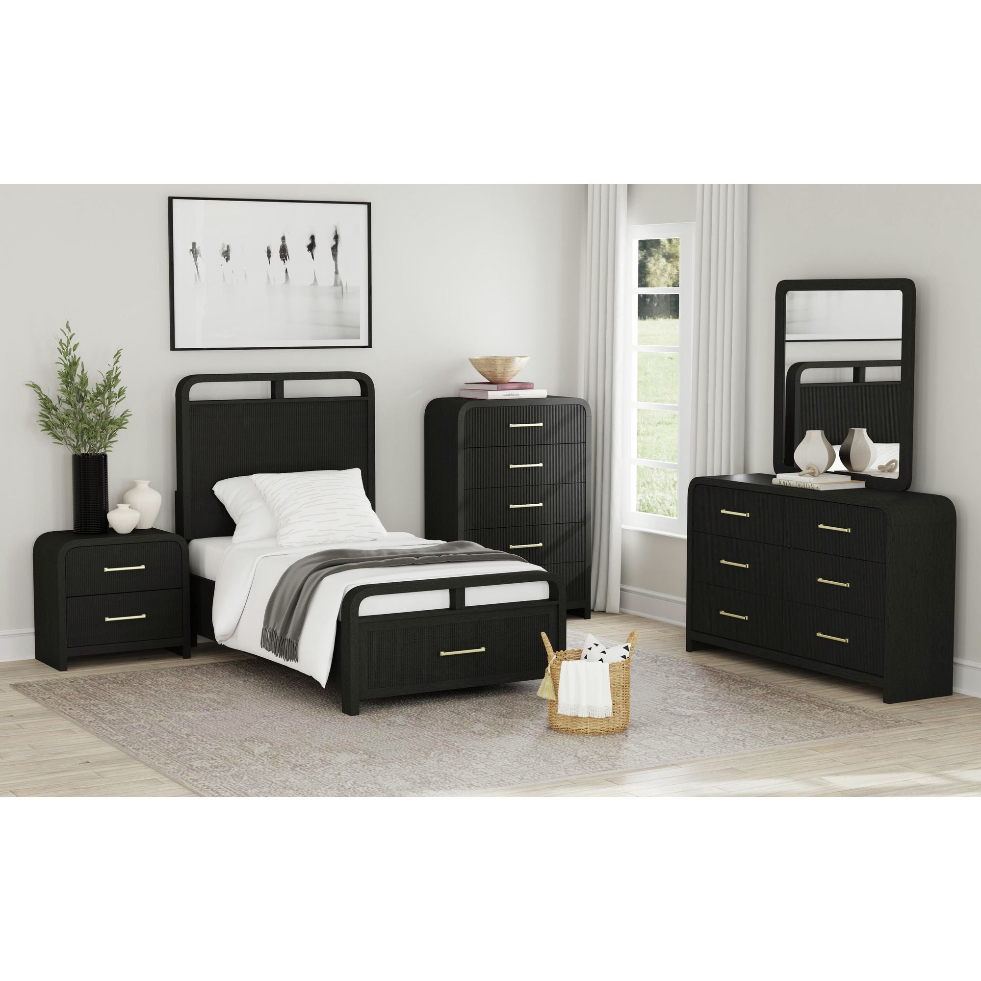Ridgemont 2-Drawer Nightstand with USB in Black with Grain