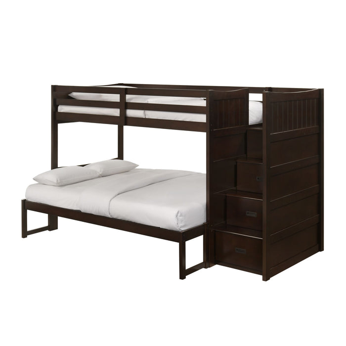 Sami Twin Over Full Step Bunk with Right HB in Espresso