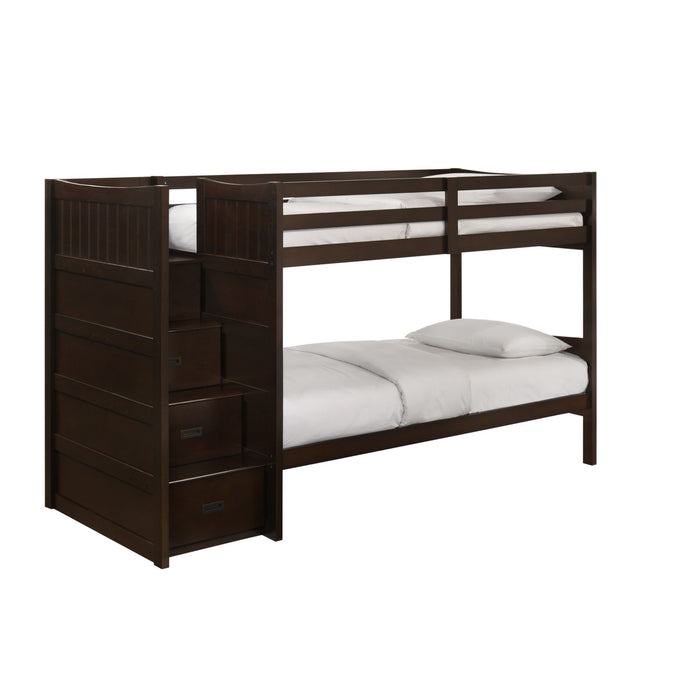 Sami Twin Over Twin Step Bunk with Left HB in Espresso