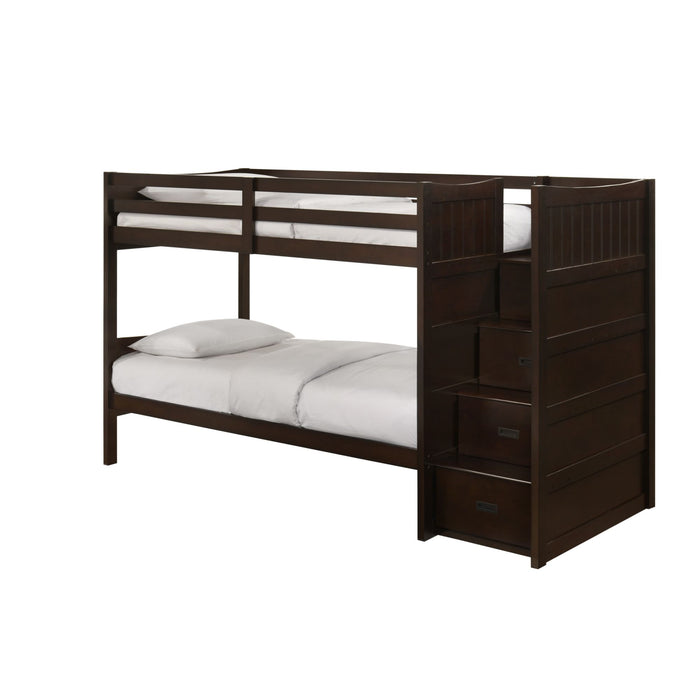 Sami Twin Over Twin Step Bunk with Right HB in Espresso