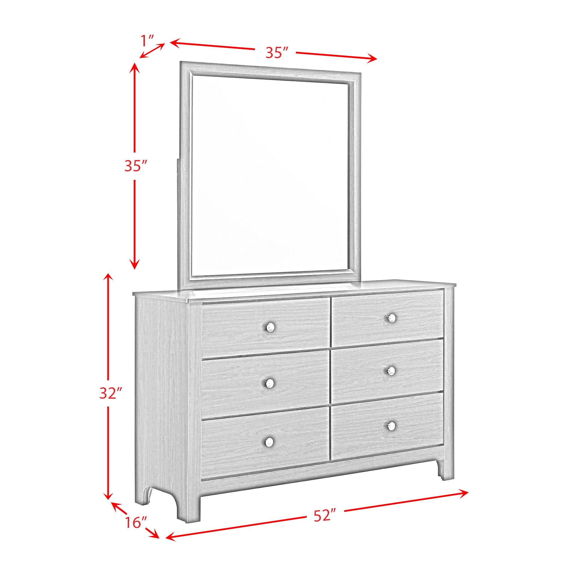 Sami Youth Dresser and Mirror Set in White