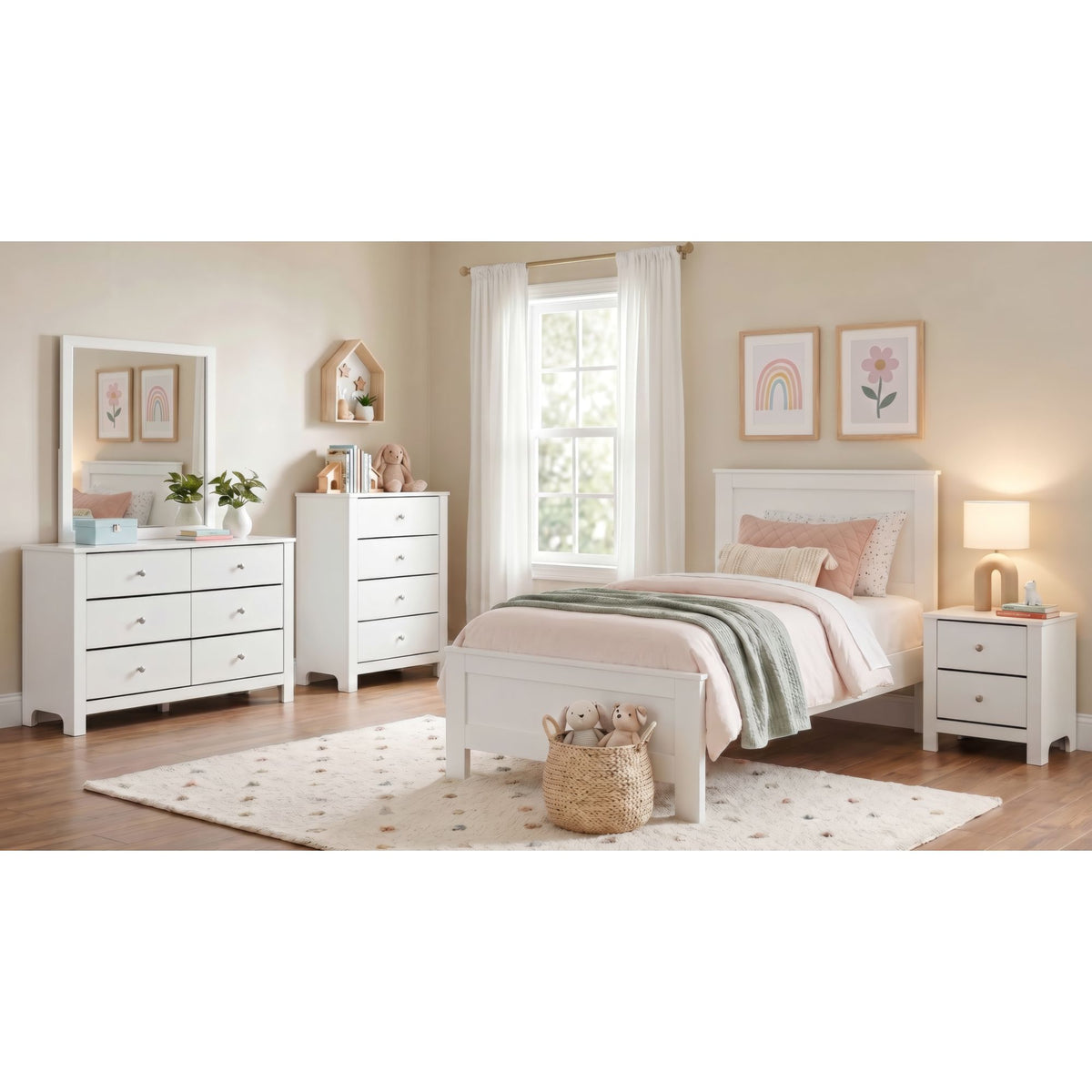 Sami Youth Twin Panel Bed in White – SKU SM790TB | Elements