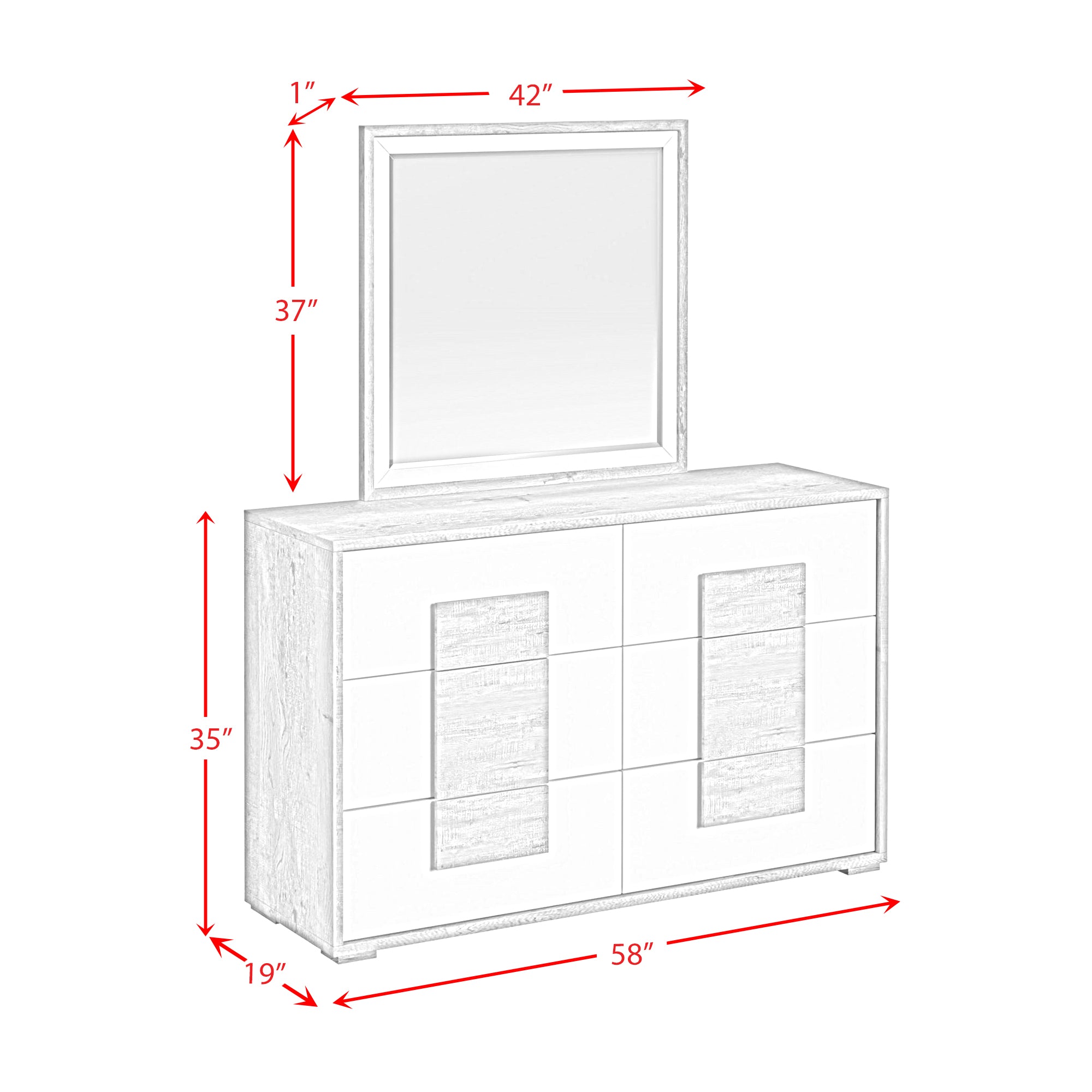 San Matteo Dresser and Mirror Set in Dual Tone