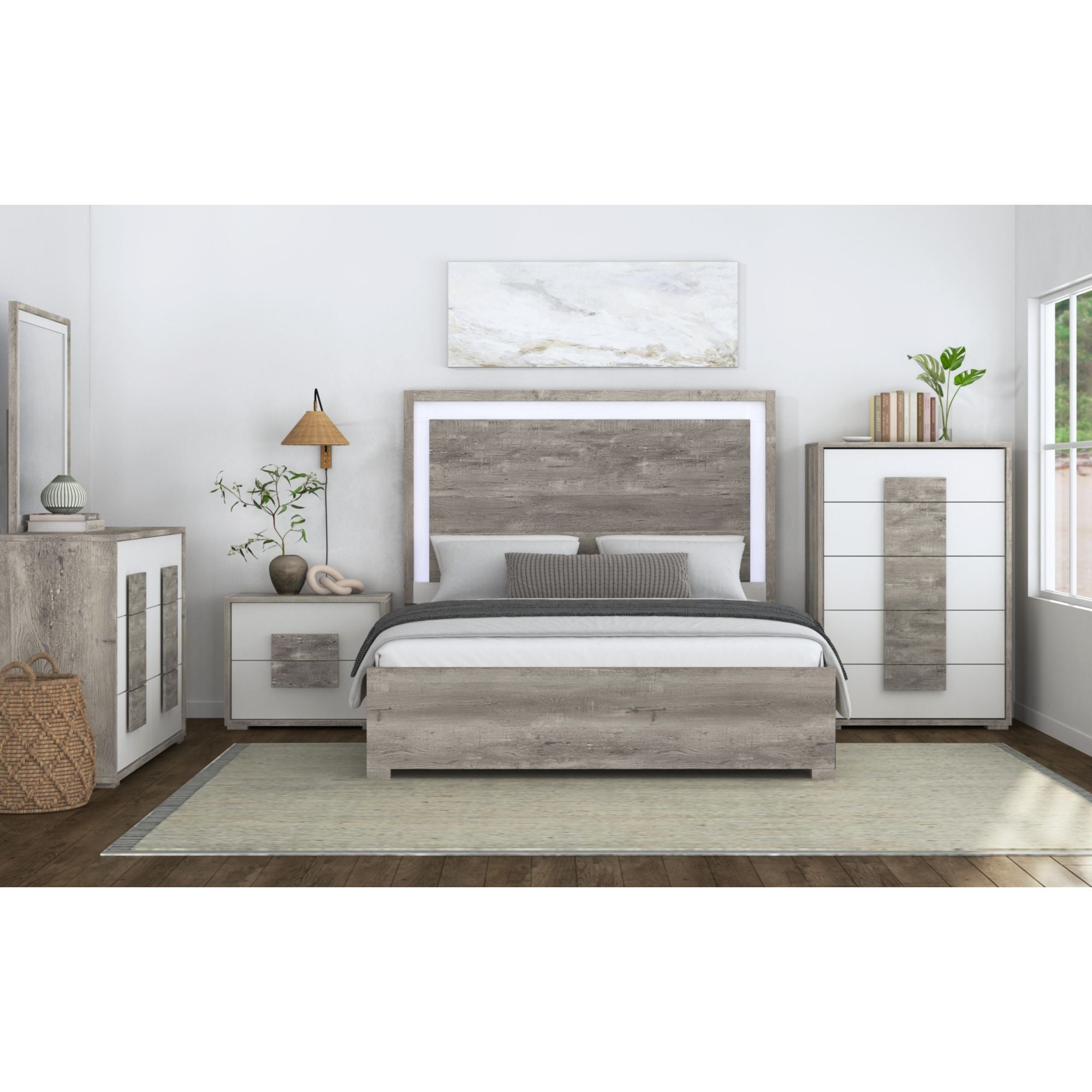 San Matteo King Bed with LED in Dual Tone – SKU B-16010-7-KBL | Elements