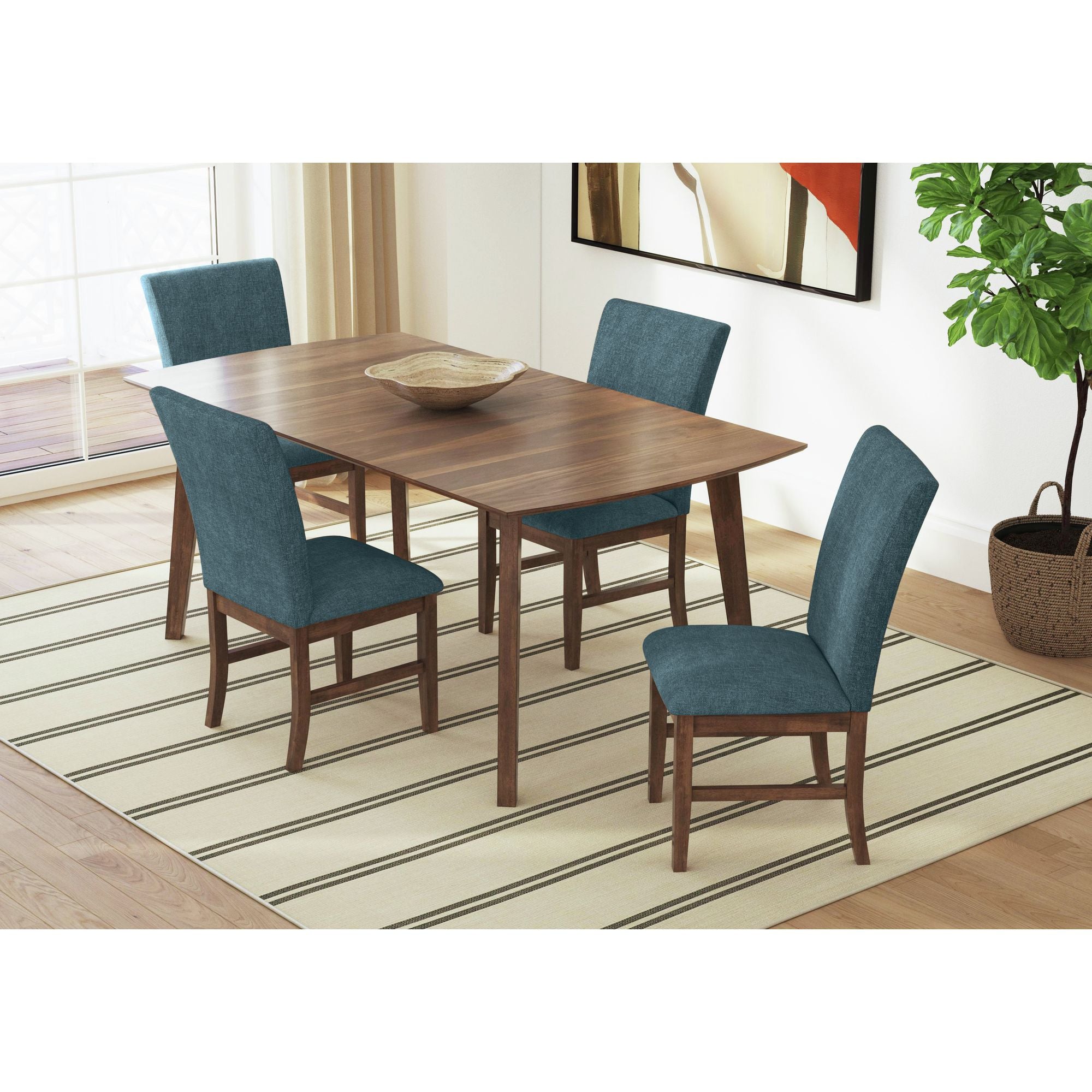 Santa Barbara Dining Side Chair with Denim Blue Fabric in Walnut (2 Per Carton)