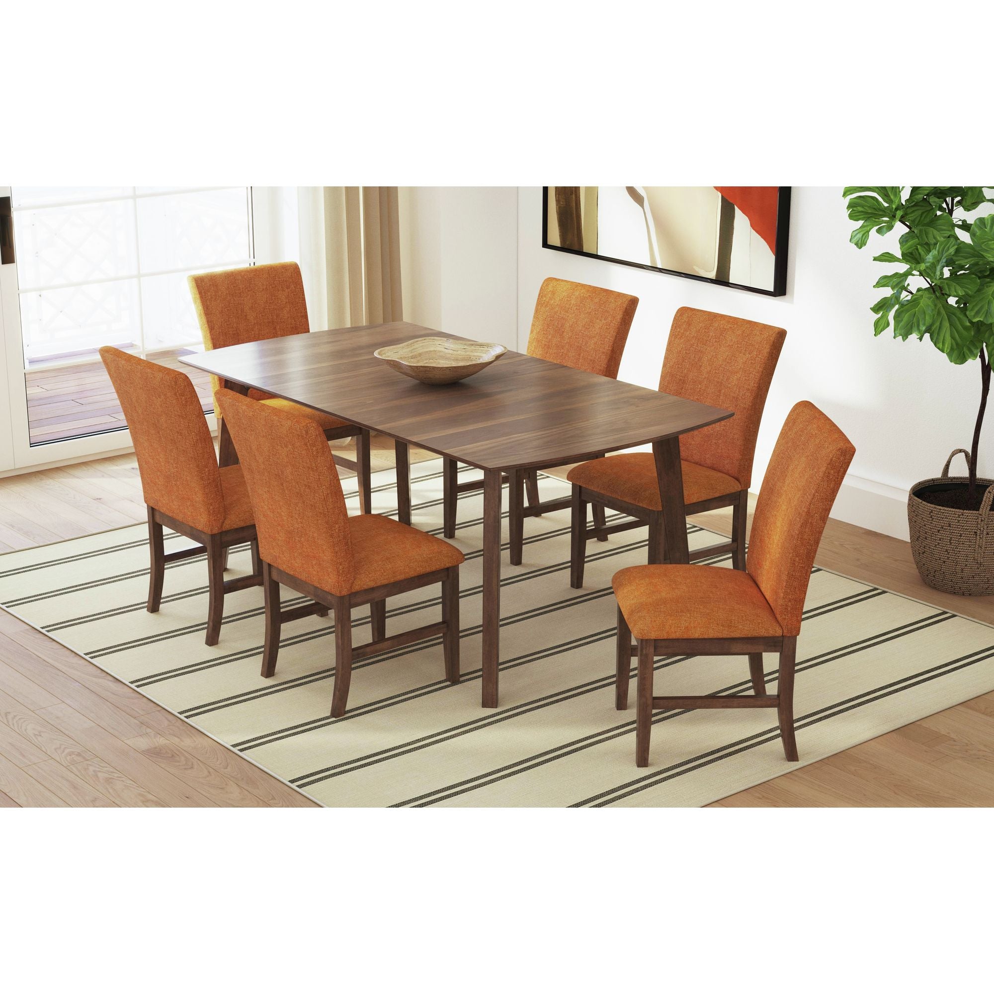 Santa Barbara Dining Side Chair with Orange Fabric in Walnut (2 Per Carton)