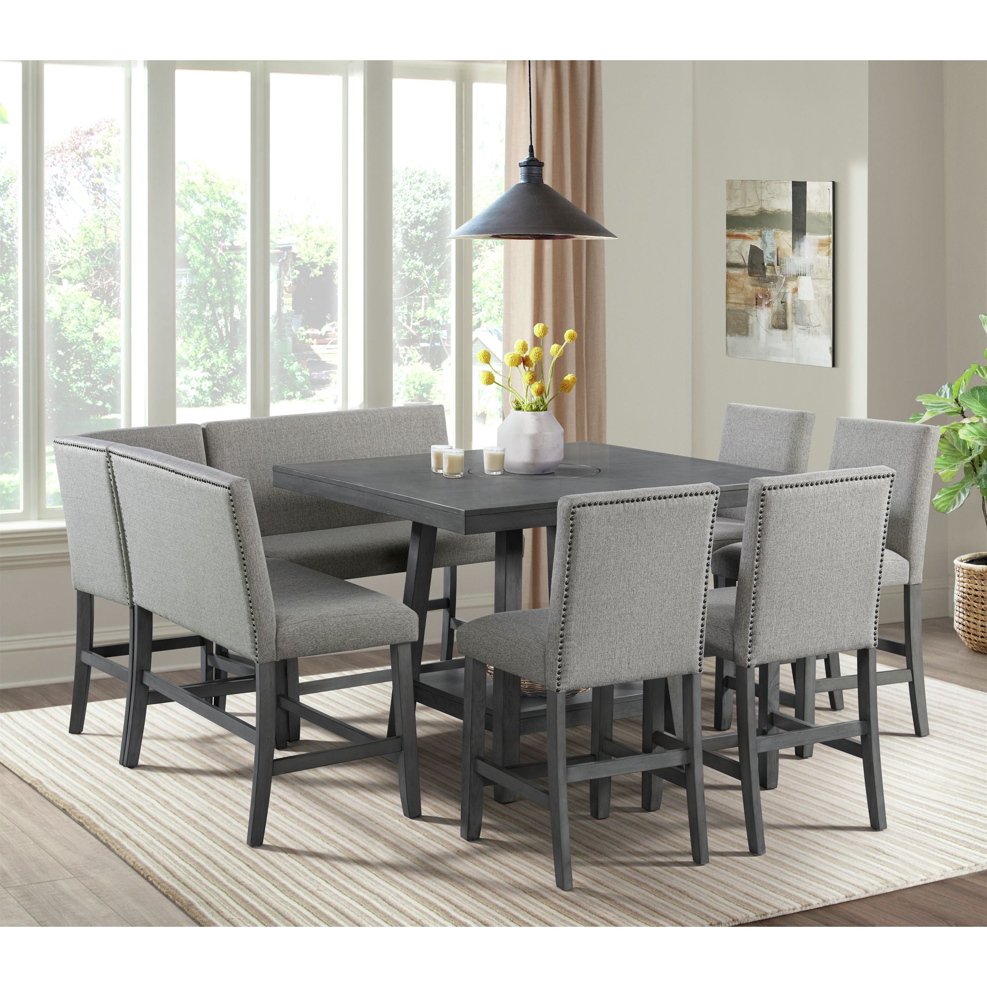 Seneca Square Counter Table with Lazy Susan in Grey
