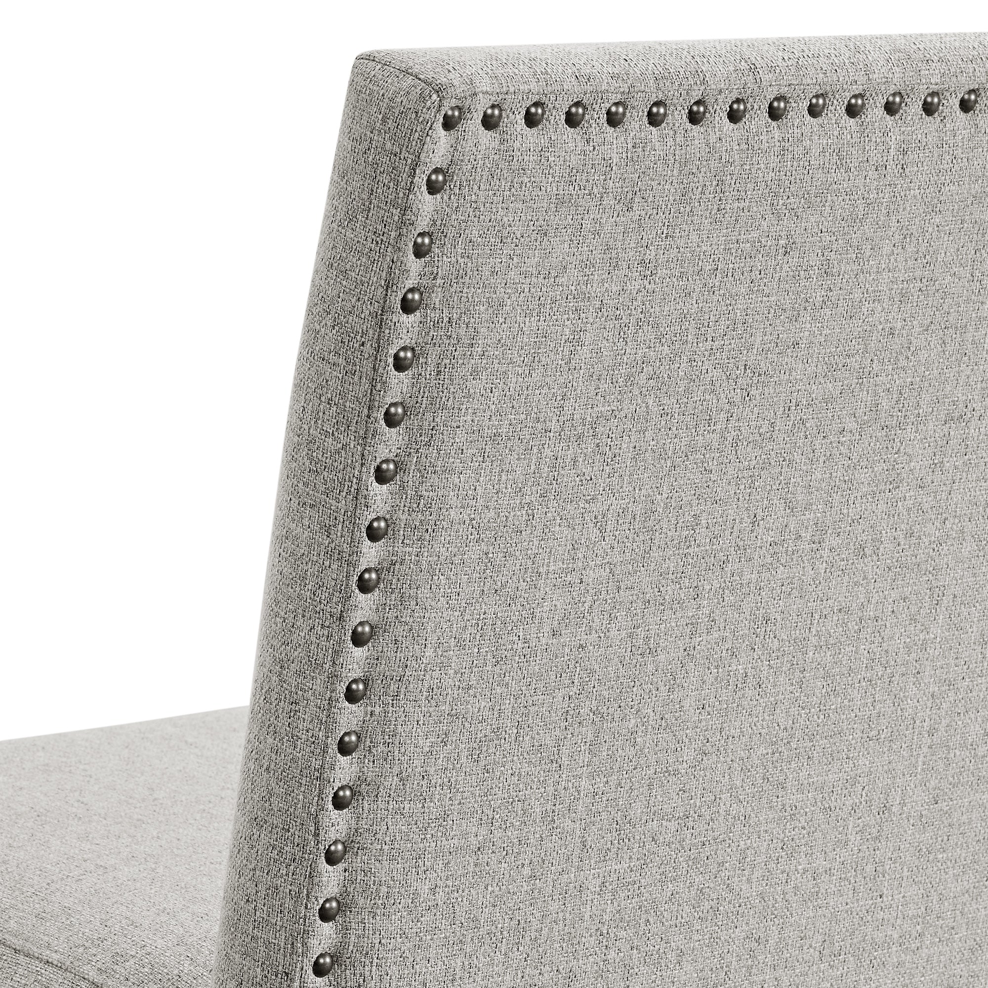 Seneca Counter Bench with Upholstered Back and Grey Fabric in Brown