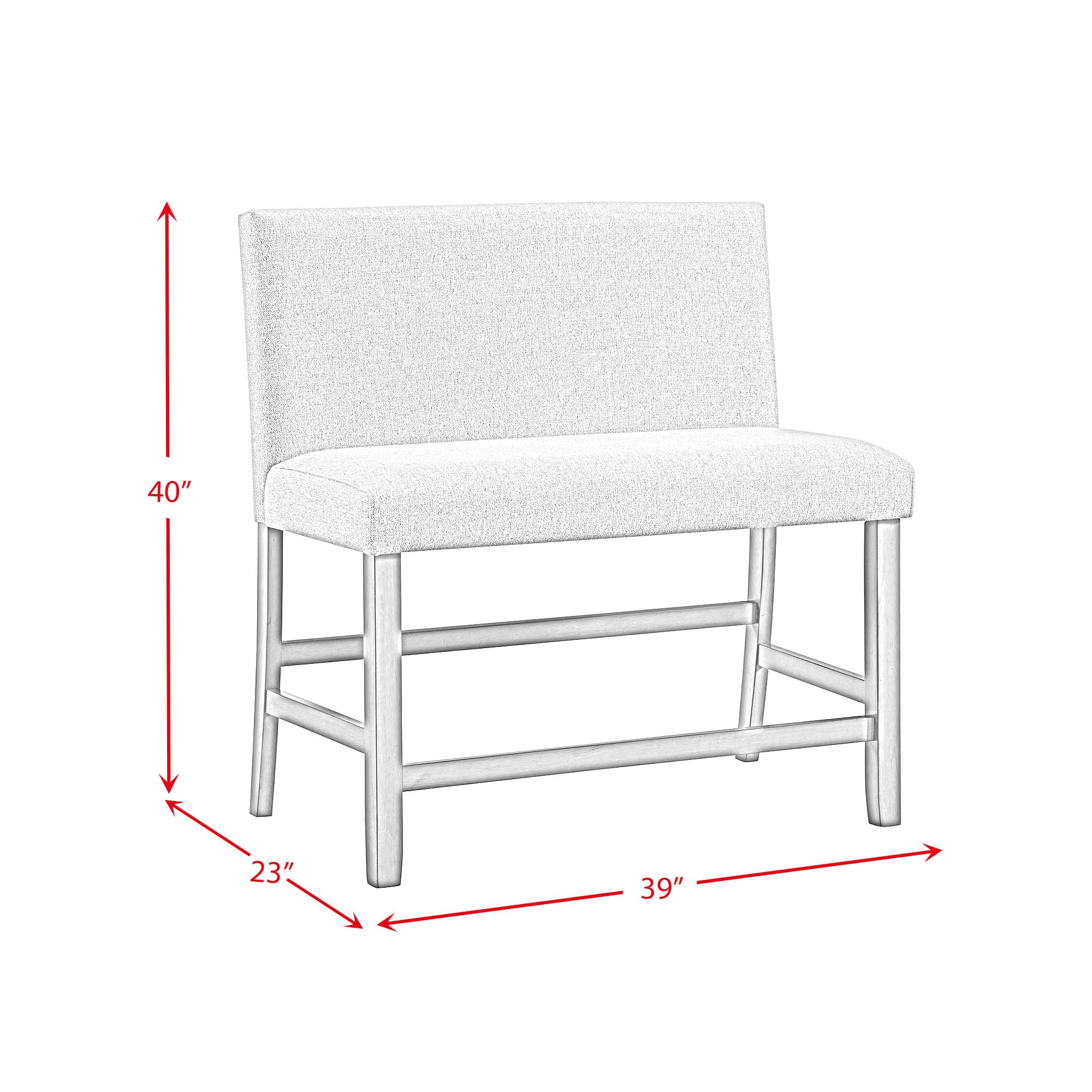 Seneca Counter Bench with Upholstered Back and Grey Fabric in Brown