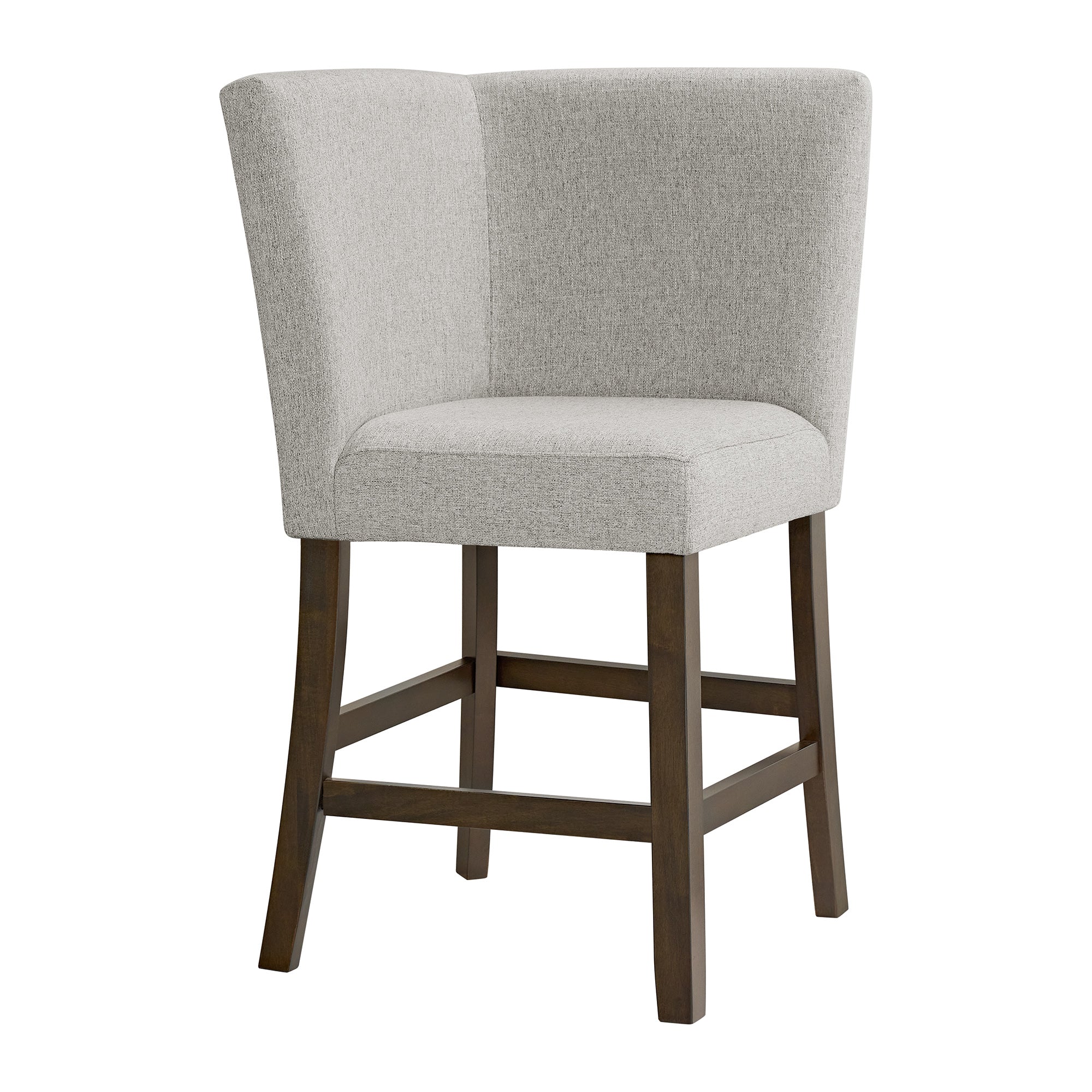 Seneca Counter Corner Bench with Upholstered Back and Grey Fabric in Brown