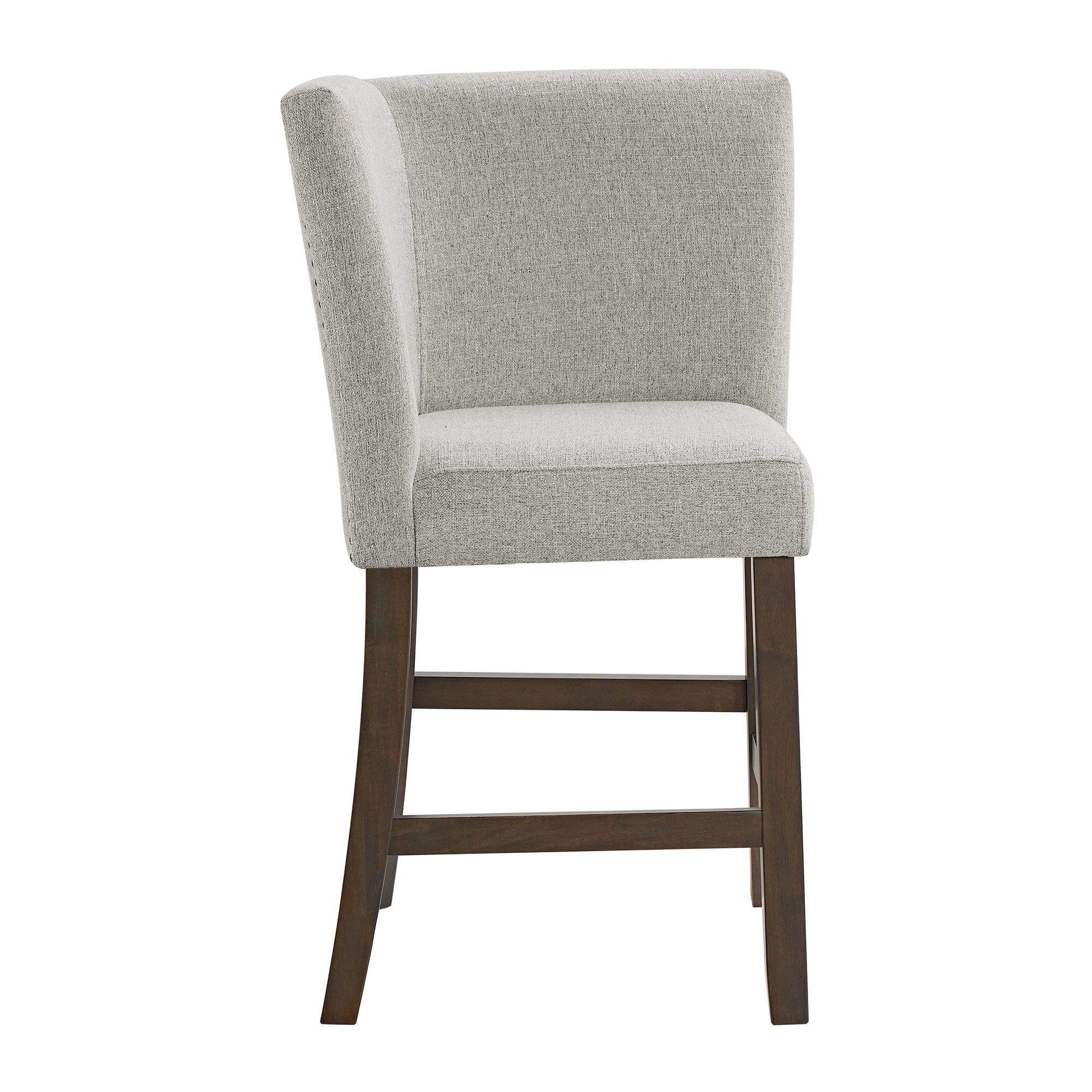 Seneca Counter Corner Bench with Upholstered Back and Grey Fabric in Brown