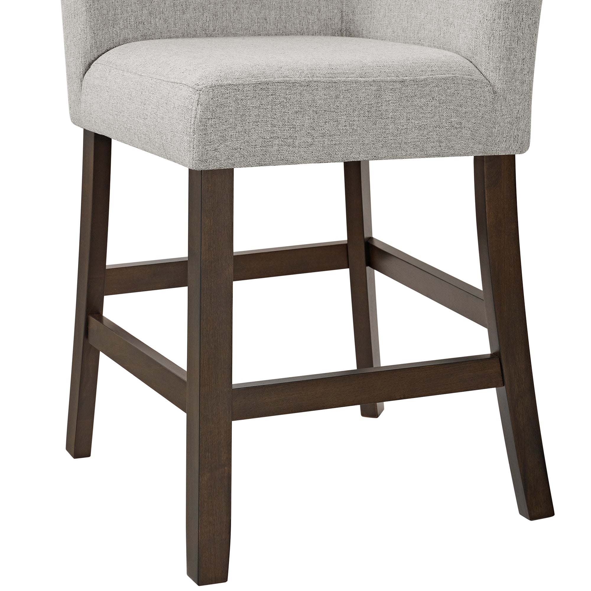 Seneca Counter Corner Bench with Upholstered Back and Grey Fabric in Brown