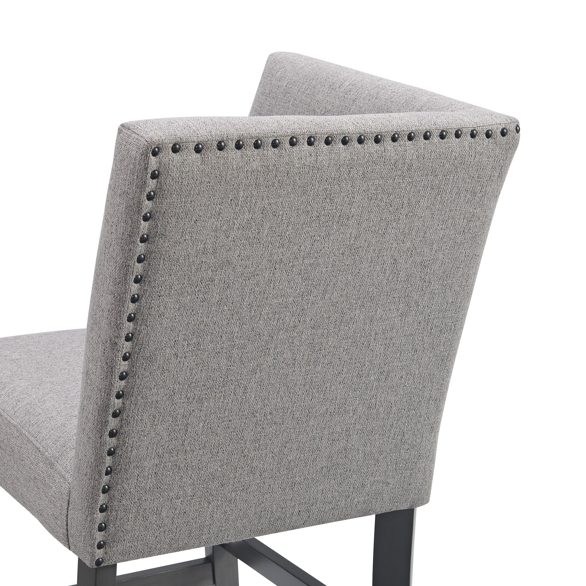 Seneca Counter Corner Bench with Upholstered Back and Grey Fabric in Grey